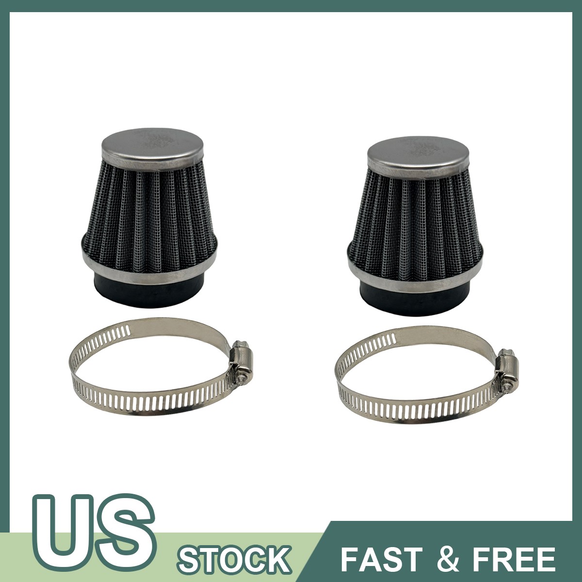 2xWashable Motorcycle Air Intake Filter 48-50mm For Honda Kawasaki Yamaha Suzuki