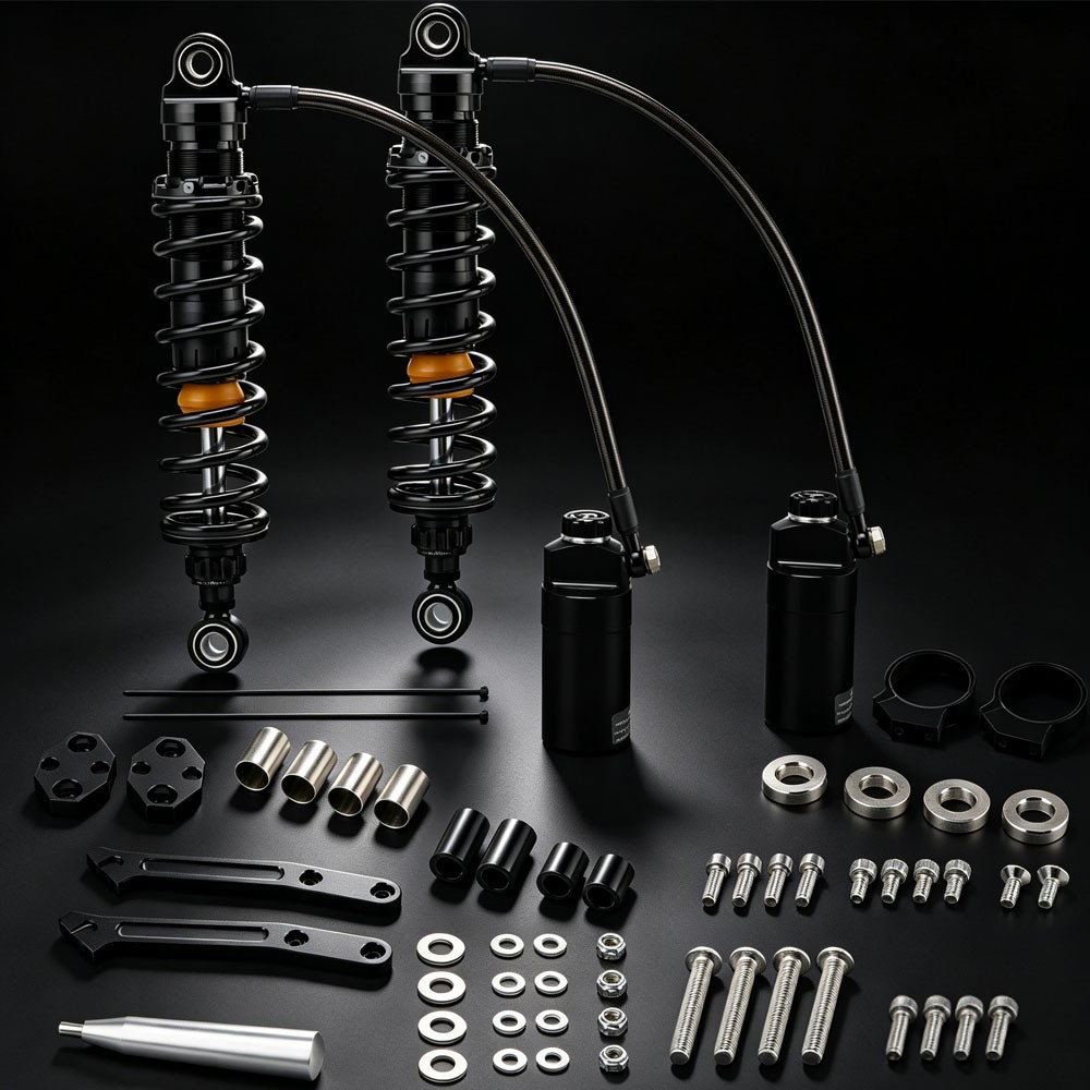 Upgraded Remote Reservoir Rear Suspension Shocks Set For Harley Road Glide King