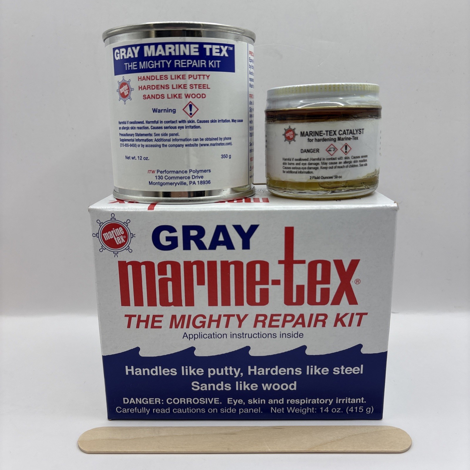 Marine-Tex Putty Repair Kit Gray 14 oz w/ Hardener and Mixing Stick Marine-Tex Putty Repair Kit Gray 14 oz w/ Hardener and Mixing Stick