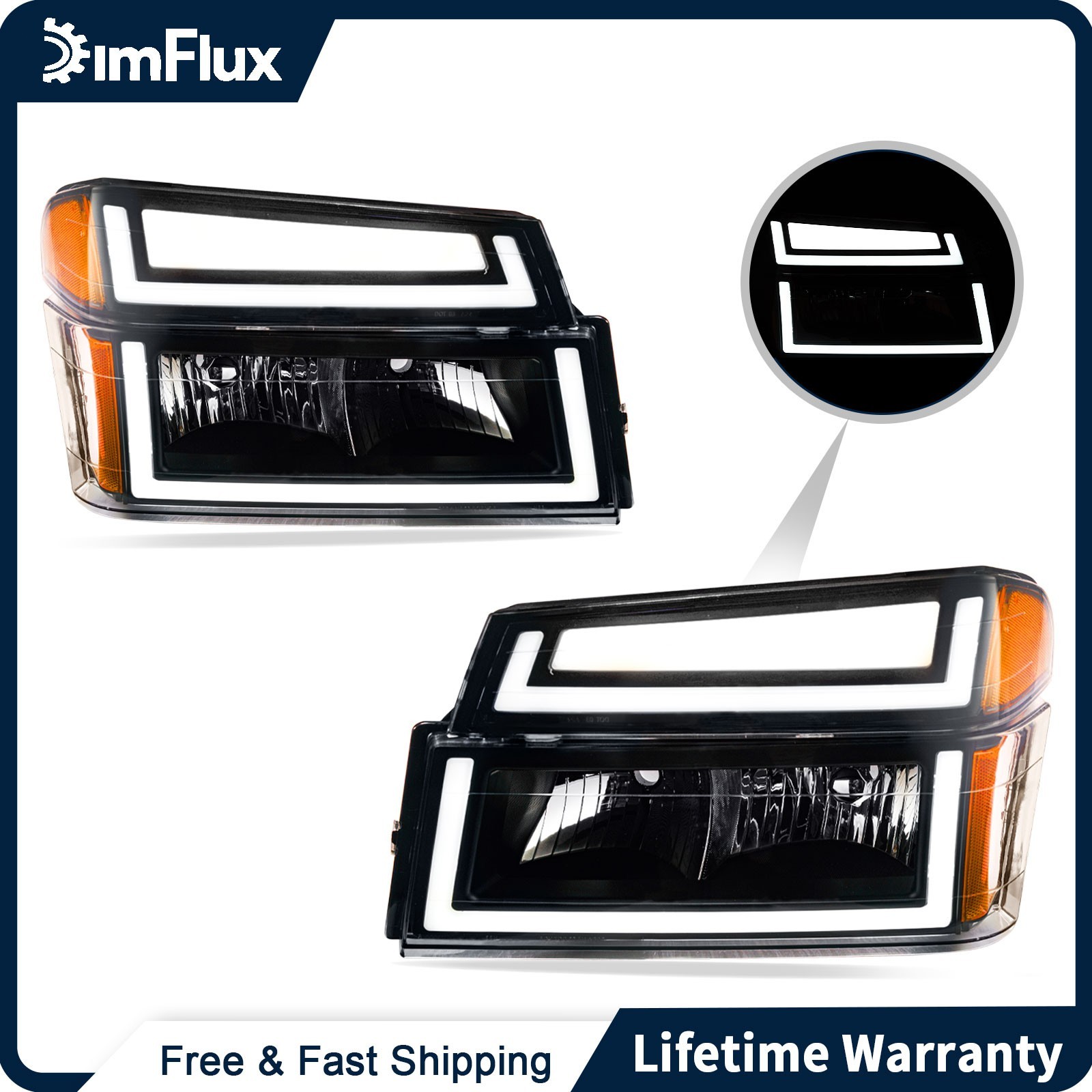 DimFlux for 2004-2012  Chevy Colorado GMC Canyon Headlights w/ Dual LED DRL