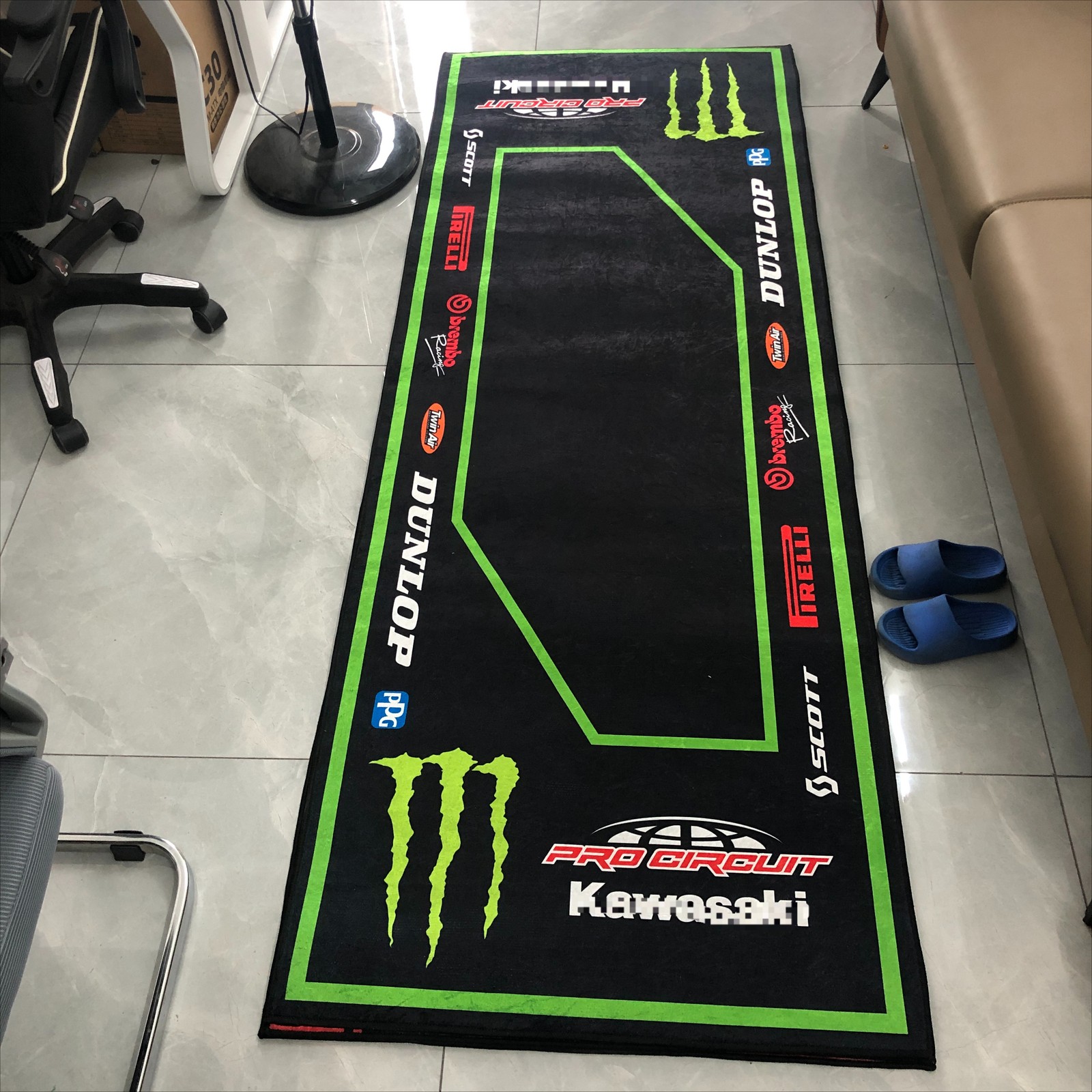 For Kawasaki Motorcycle Bike Racing Mat 31\'\' x 87\'\' Workshop Garage Floor Carpet