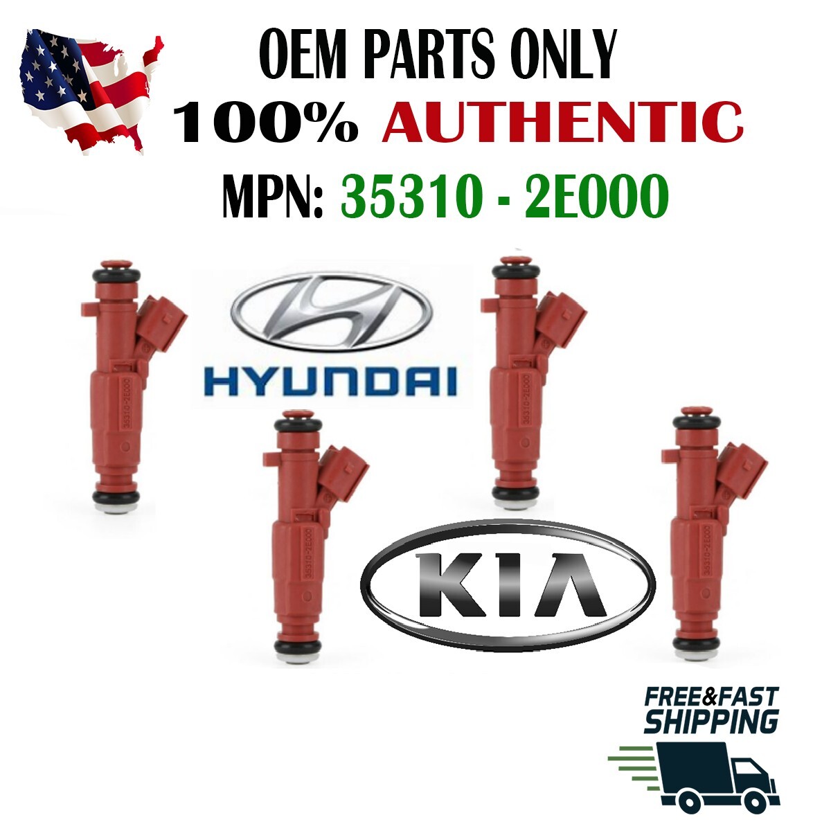 Genuine x4 Hyundai Fuel Injectors for 2011-2022 Hyundai & Kia 1.6L/1.8L/2.0L I4