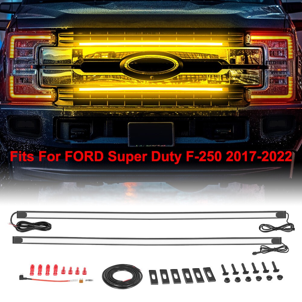 For 2017-2022 Ford Super Duty F-250 Amber DRL Grille Lights -Front Bumper LED