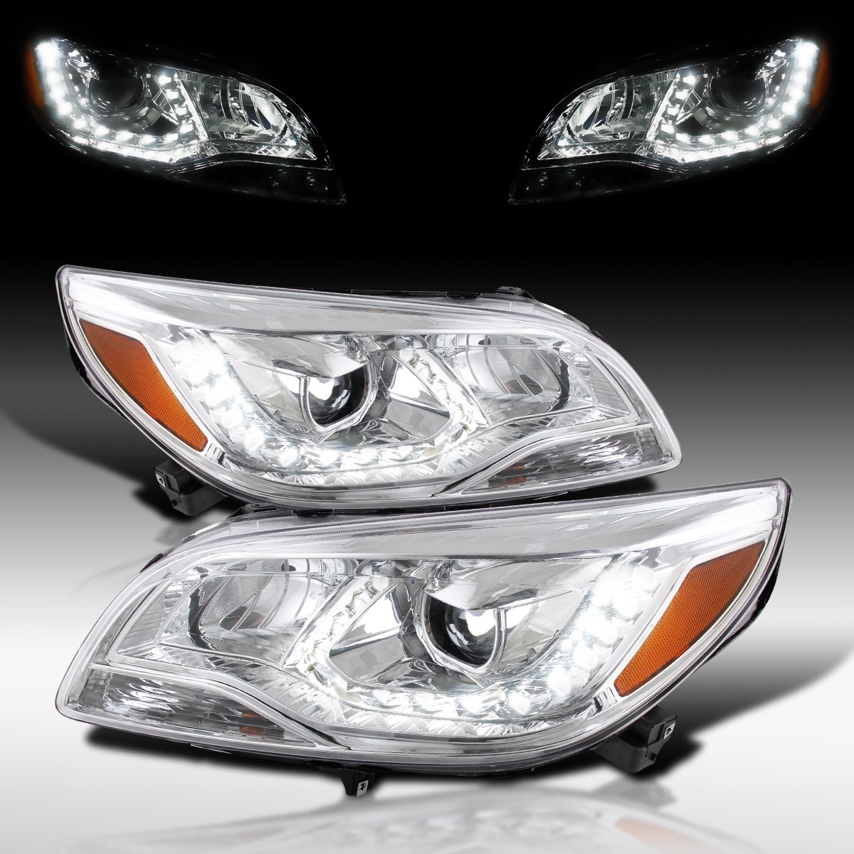 Fit 2013-2015 Chevy Malibu LED Strip Projector Headlights Lamps Left+Right 13-15