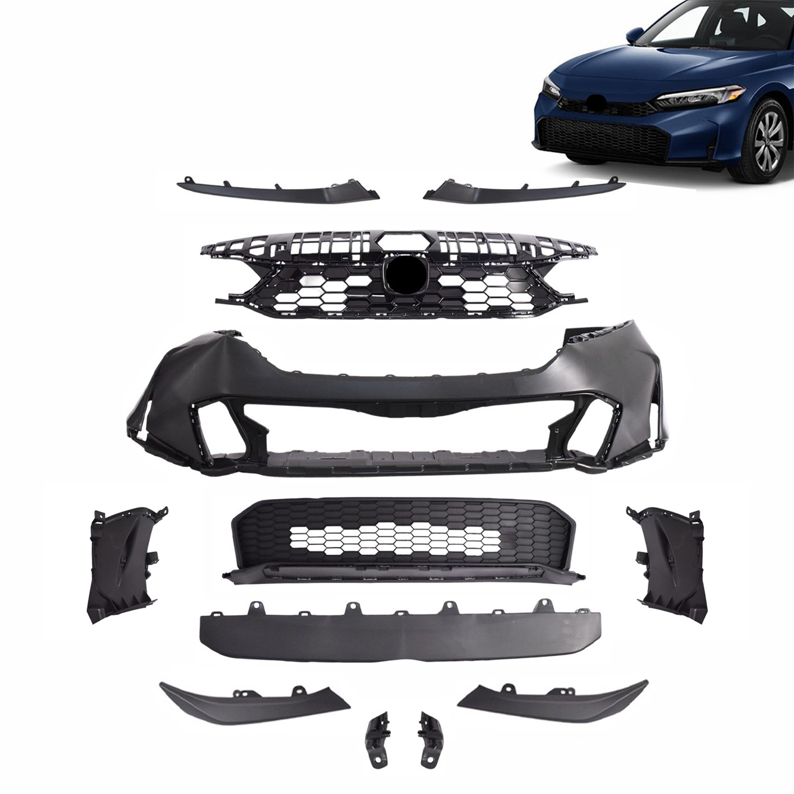 For Honda Civic 2025-2026 Front Complete Bumper Grille Kit W/Upper Lower Grill