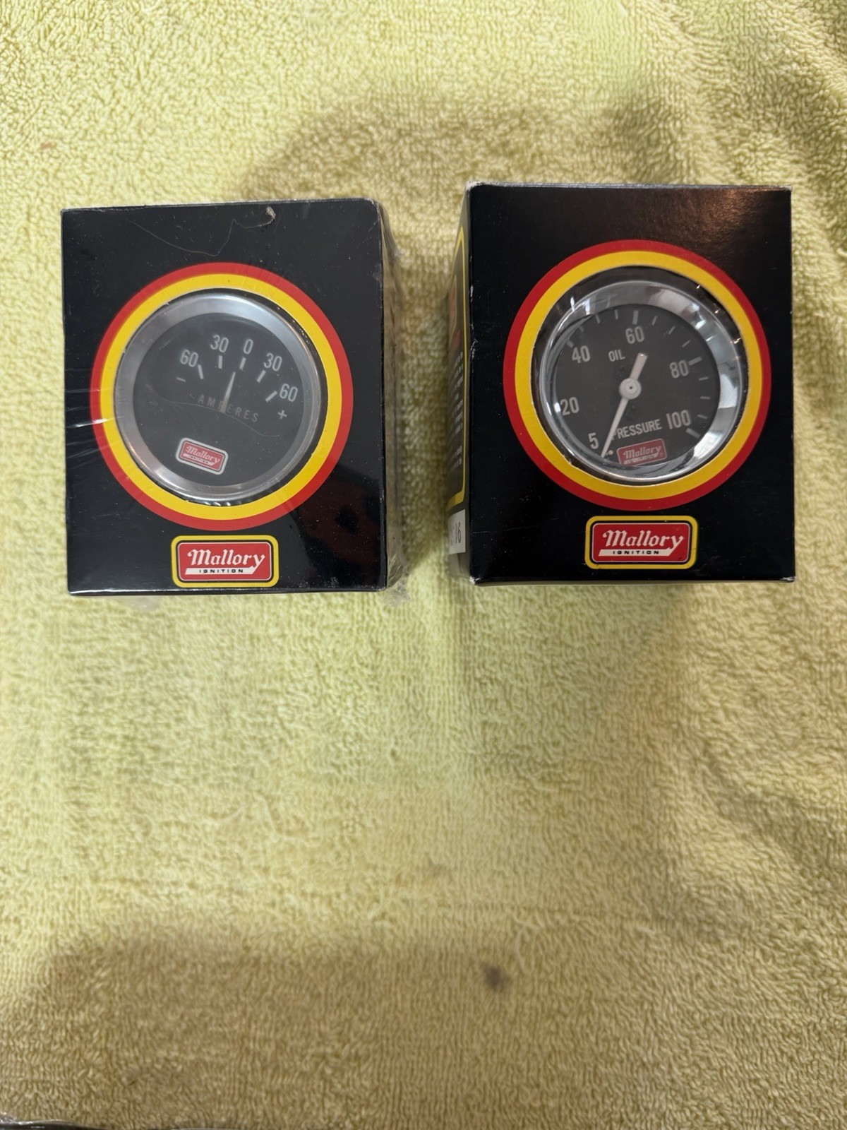 NOS Vintage Mallory 29701 Ammeter & 29706 Oil Pressure Gauge Set Original Boxes