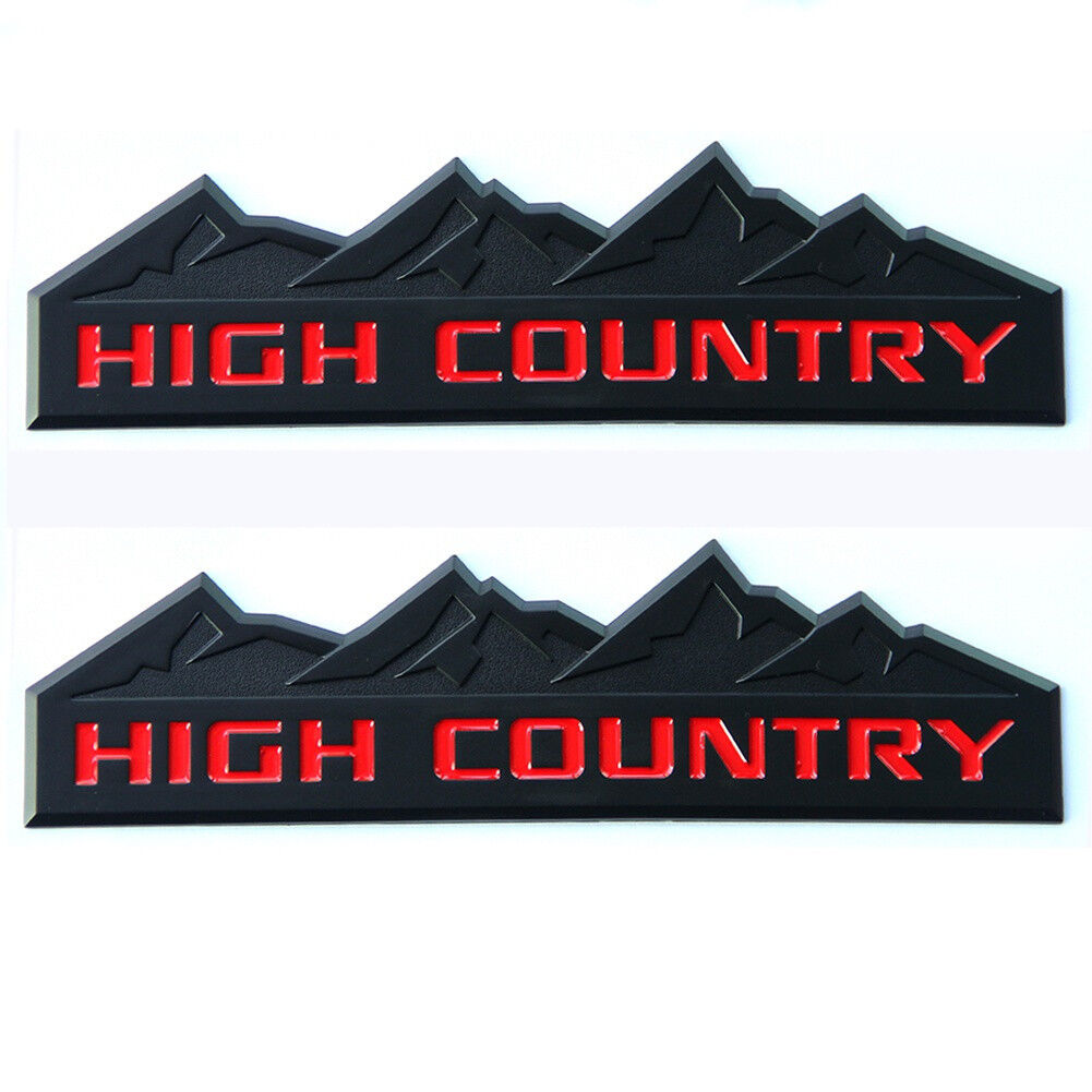 2x HIGH COUNTRY Emblem Badges door tailgate Silverado F Genuine Black Red