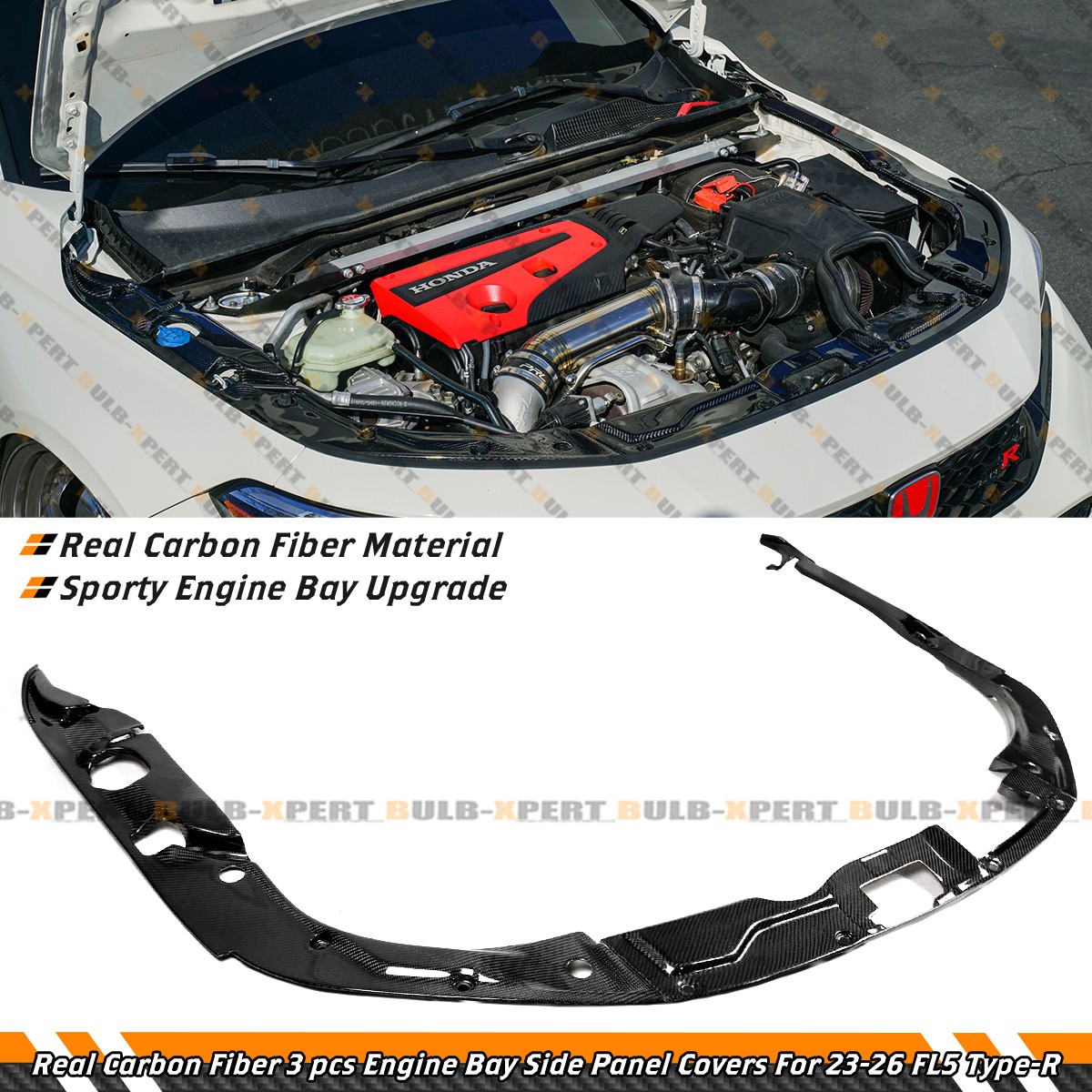 For 2023-26 Civic Type-R FL5 Carbon Fiber Engine Bay Radiator Shrouds Trim Cover