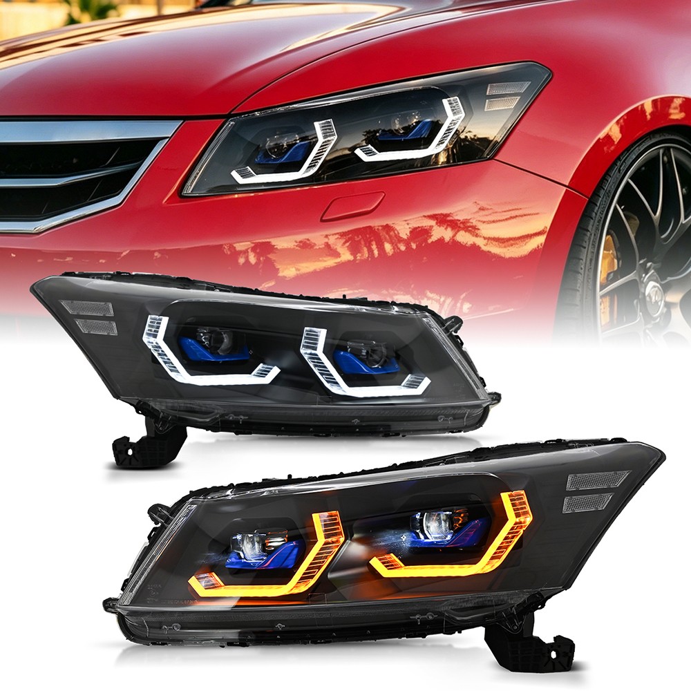 Pair FULL LED Headlights For 2008-2012 Honda Accord Startup Animation DRL Lamp