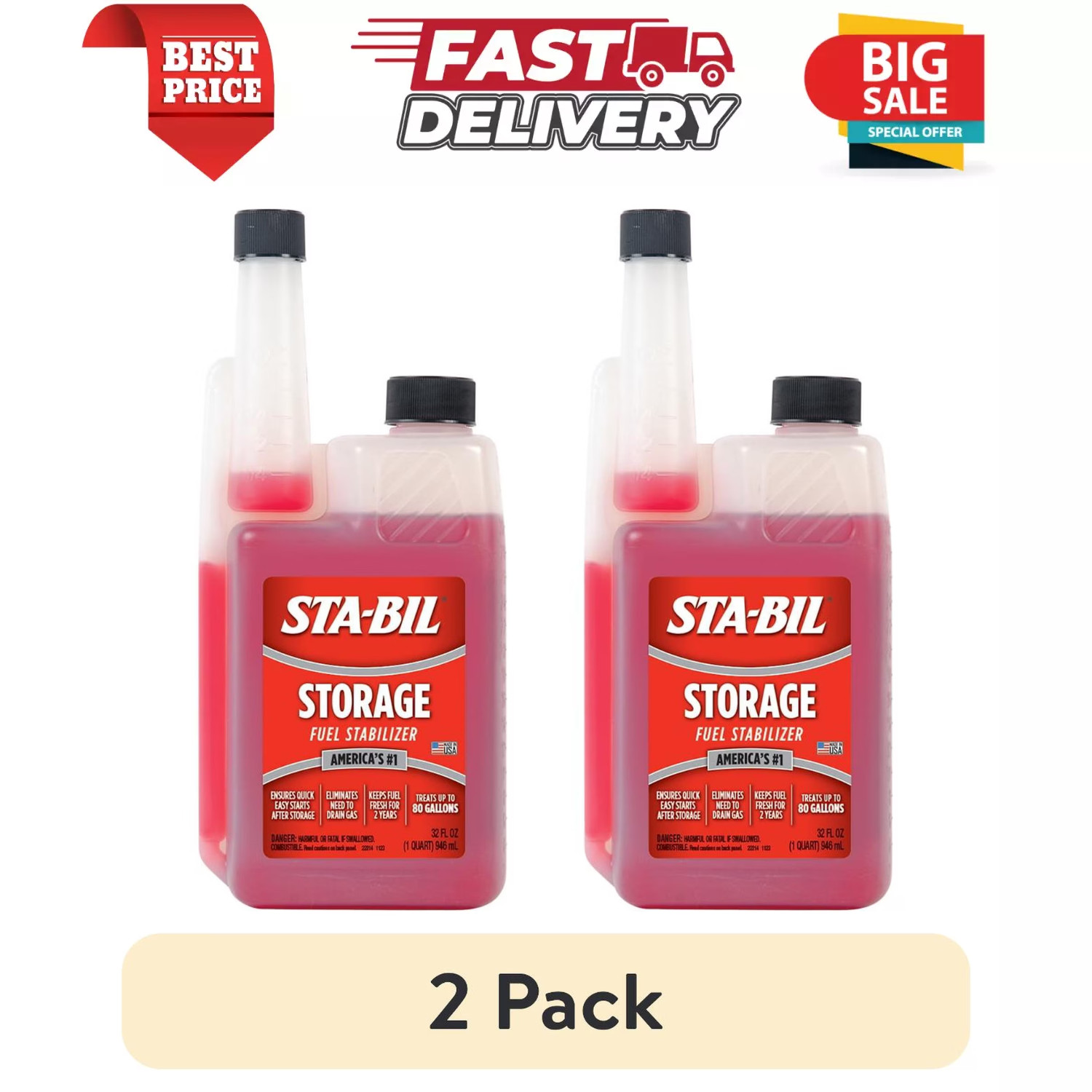 (2 pack) STA-BIL Storage Fuel Stabilizer - Keeps Fuel Fresh for 2 Years, 32 oz