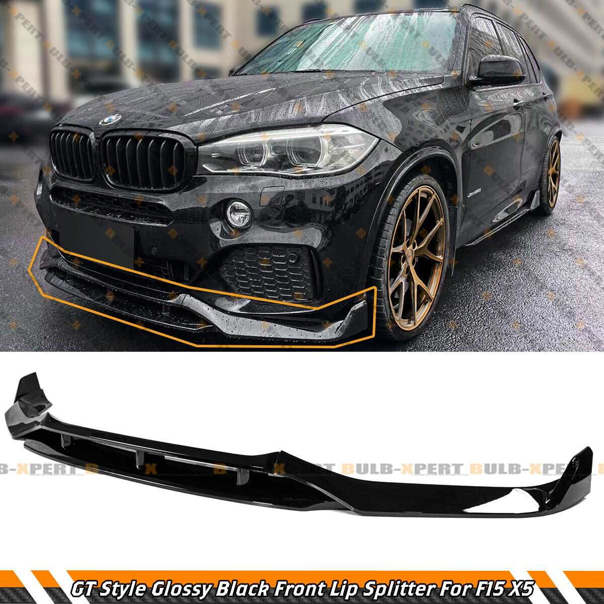 M Sport GT Style Glossy Black Front Bumper Lip Splitter For 2015-2018 BMW X5 F15
