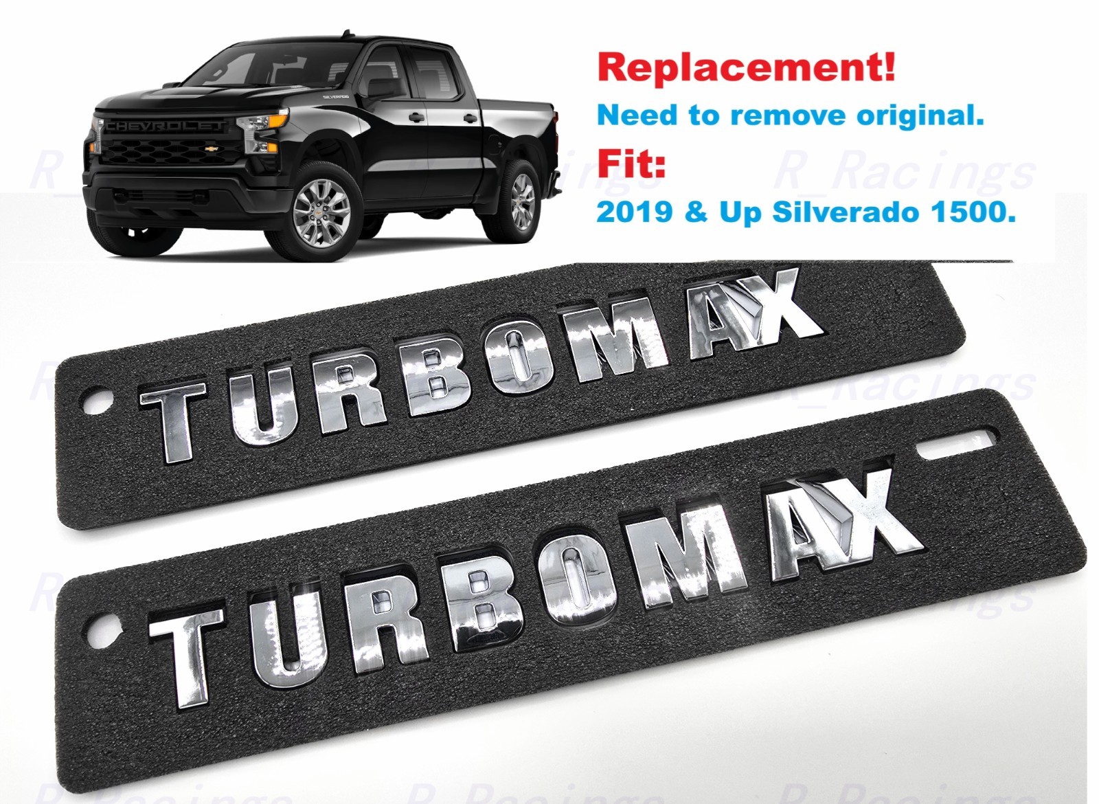 2PCS Kit Front Hood Chrome Turbomax Emblems Badges Fit 2019+ Silverado 1500