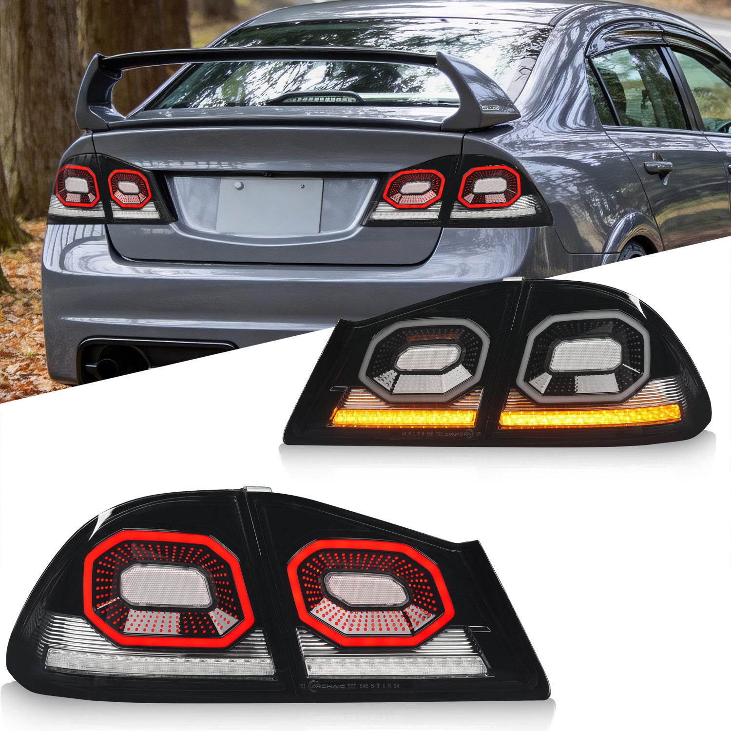 For 2006-2012 Honda Civic FD1 FD2 FD3 Type R Mugen RR JDM LED Tail Lights Pair