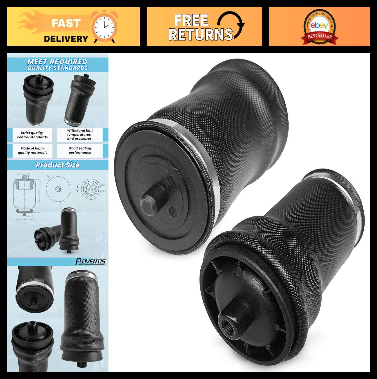 2Pcs Cab Air Spring Bags for Freightliner FLD Trucks - Suspension Replacement Pa