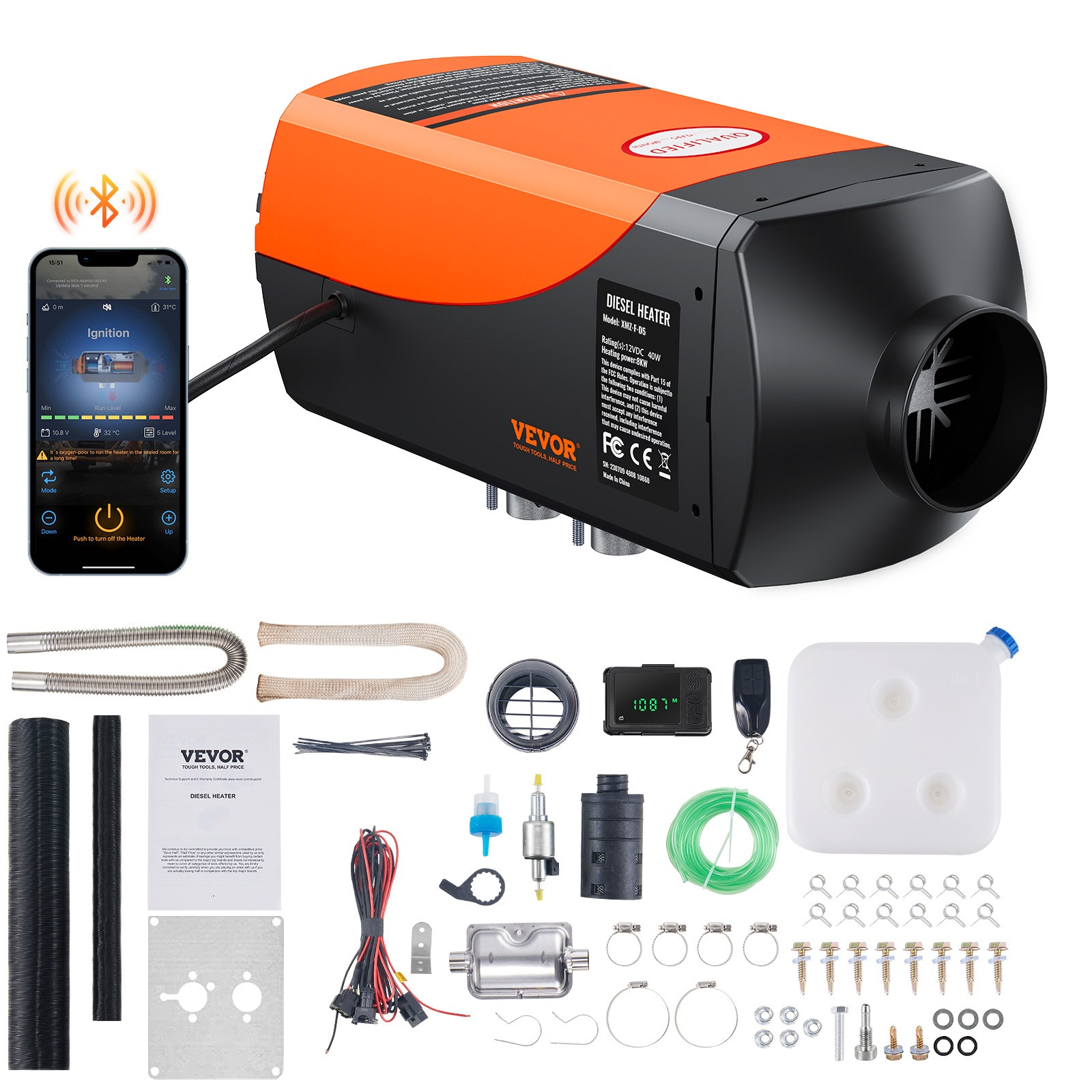 VEVOR Diesel Air Heater 12V 8KW Bluetooth App LCD Display for Car Bus RV Indoors