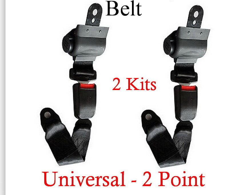 (2 Kits ) Universal Strap Retractable Car Trucks Seat Belt Black 2 Point