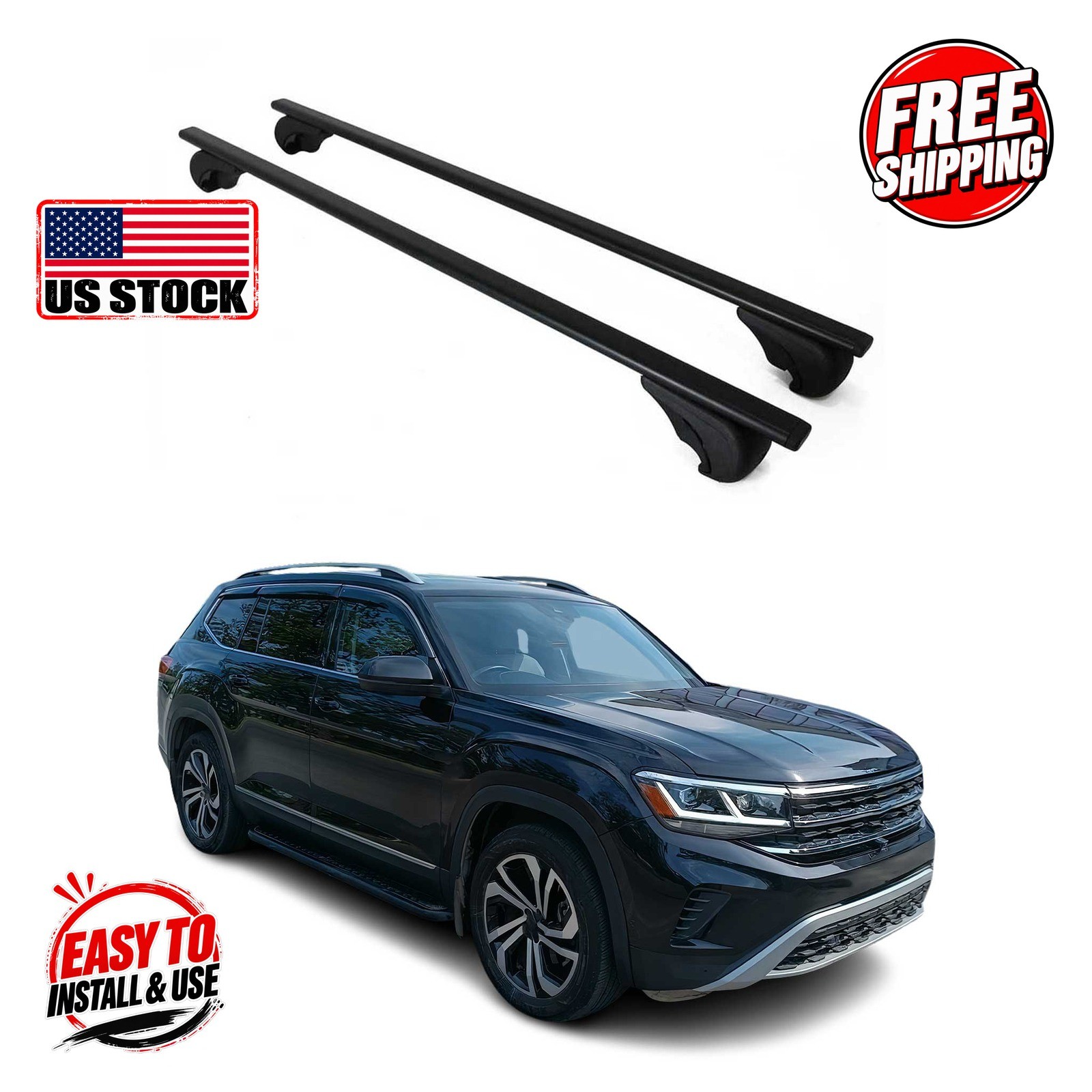 VW ATLAS 2018- Roof Racks Solid V1 Black 2Pcs