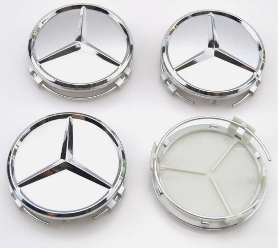 4 x 75mm Matte Chrome Emblem For Mercede-s C E S Wheel Rim Cover HubCaps
