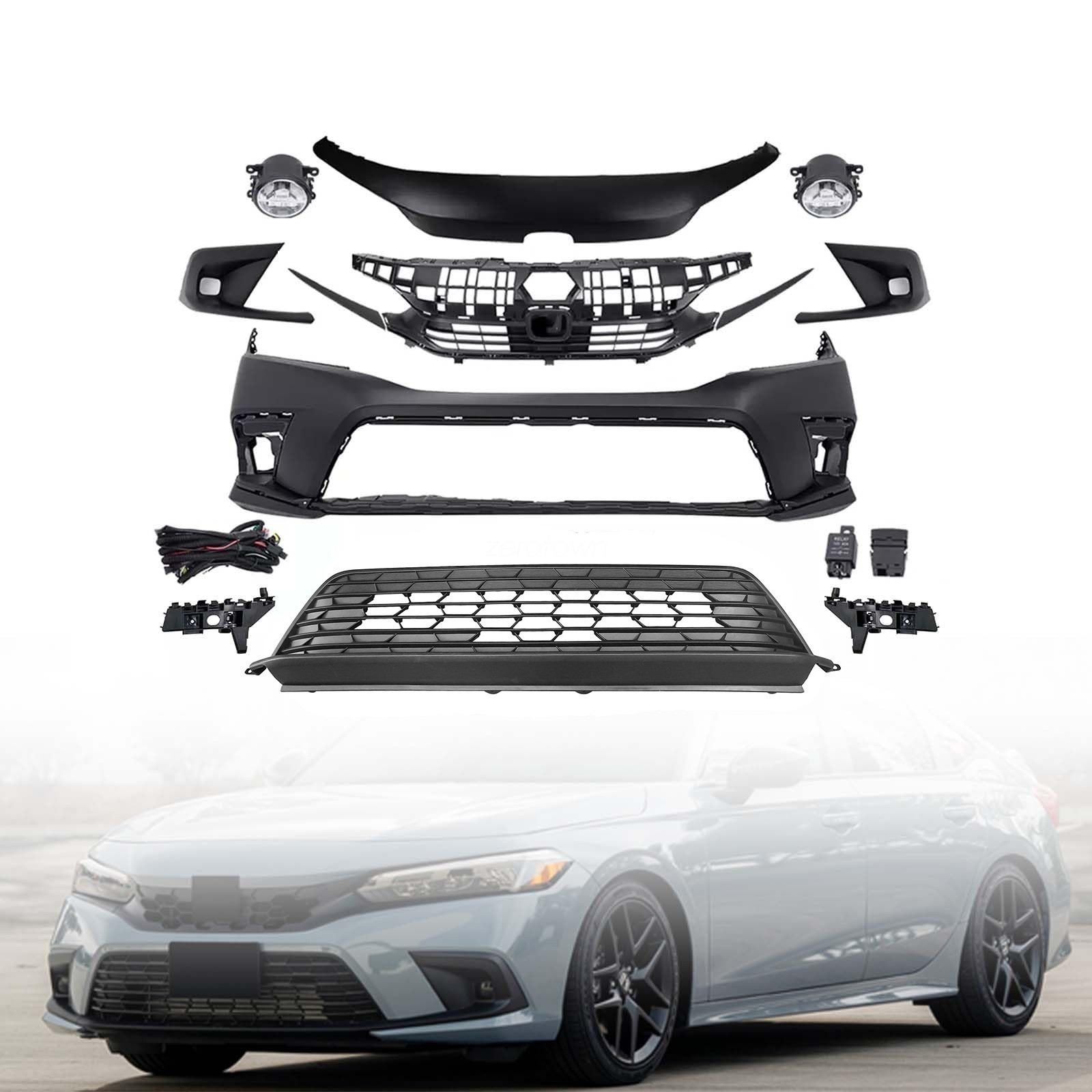 For 2022 2024 2023 Honda Civic LE EX Front Bumper Cover Grille Assembly Kit