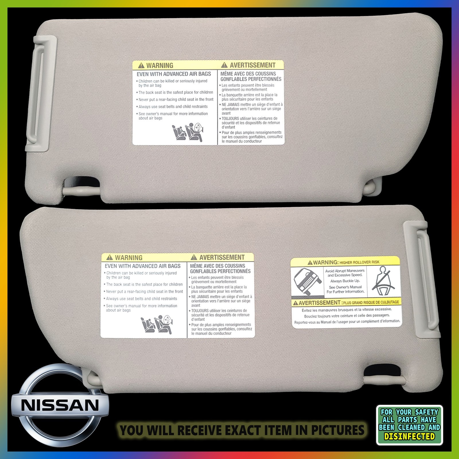2005-2012 Nissan Pathfinder Sun Visor Pair Set Driver Passenger Left Gray Cloth 2005-2012 Nissan Pathfinder Sun Visor Pair Set Driver Passenger Left Gray Cloth