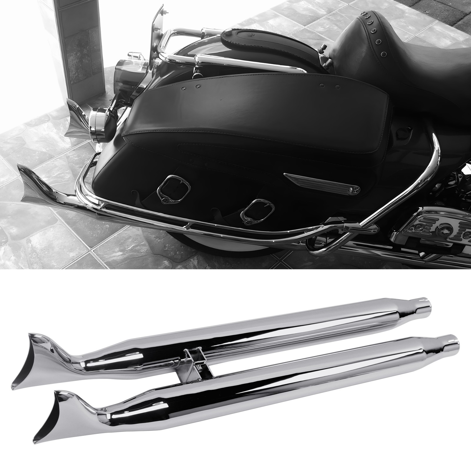 Deep Rumble Tone Fishtail Mufflers for 2014-up Indian Touring & Bagger, Chrome