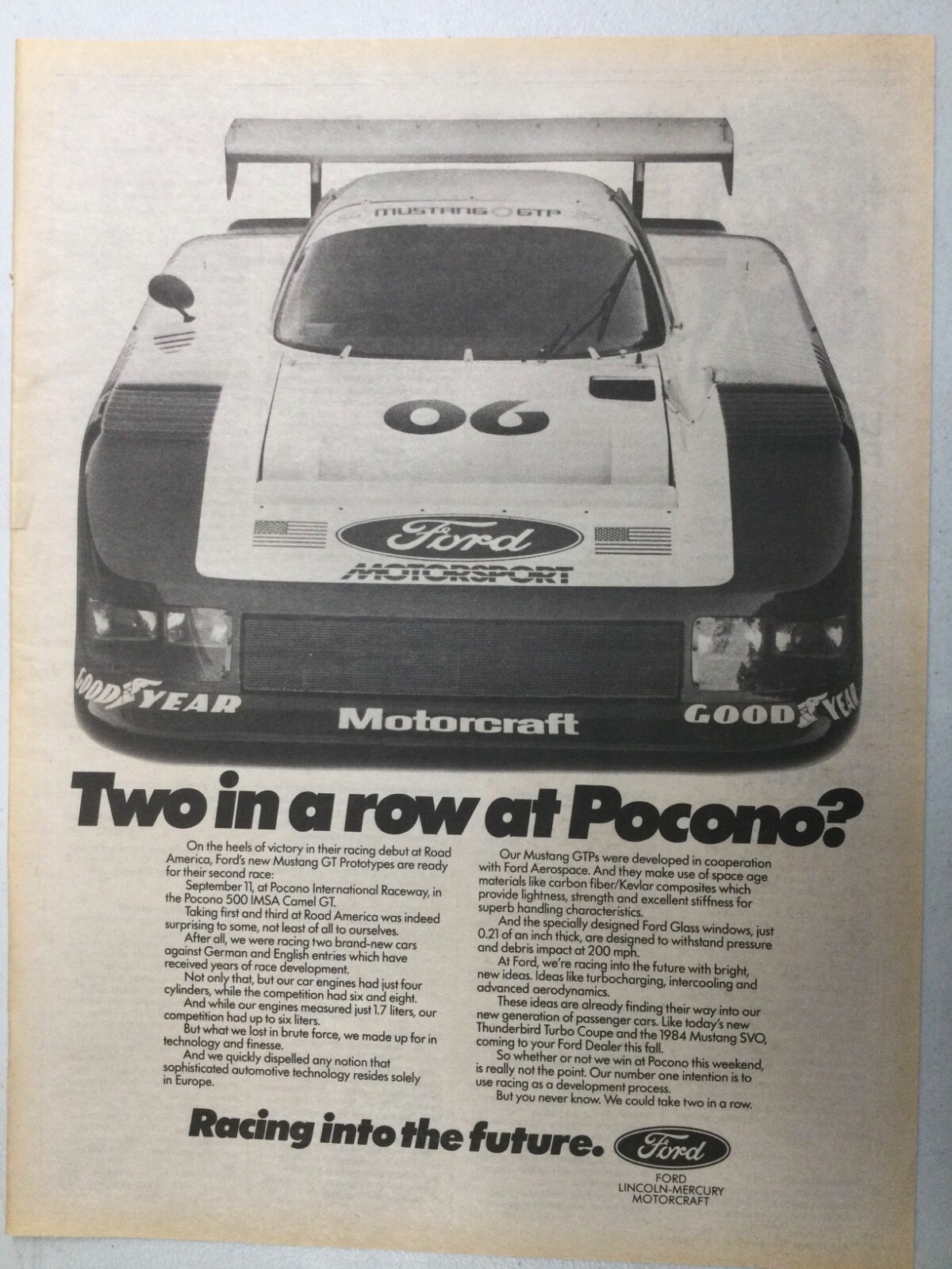 AW 57 Advertisement 1983 Ford Mustang GT Prototype Racing Pocono? 9-19-83