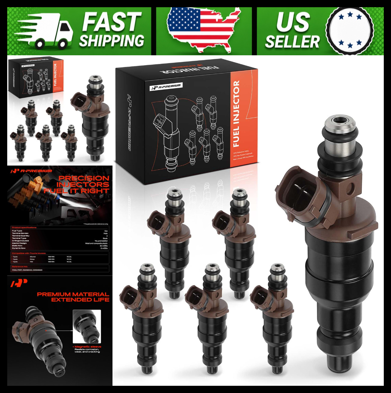 A-Premium Set of 6 Fuel Injectors Compatible with Toyota A-Premium Set of 6 Fuel Injectors Compatible with Toyota