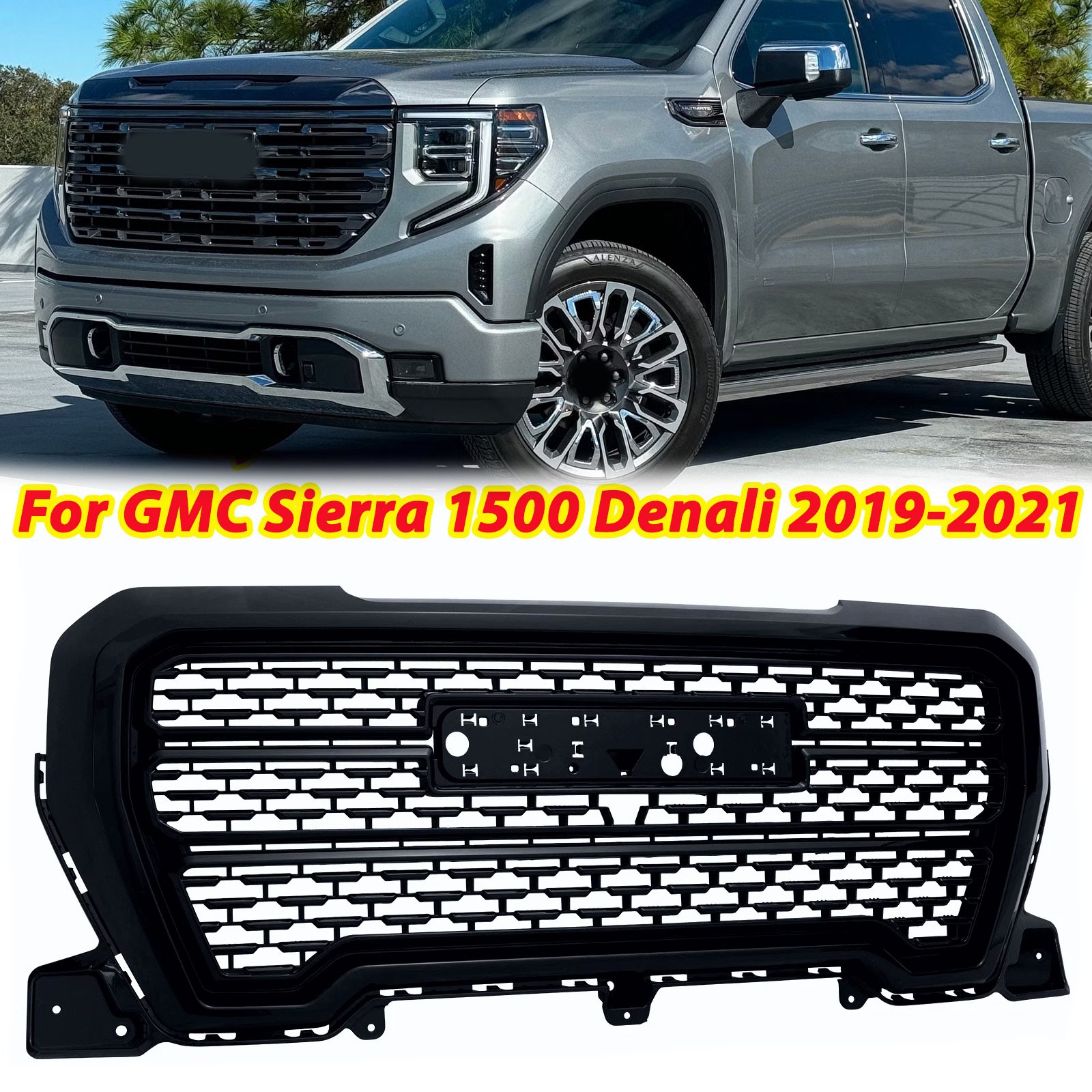 Gloss Black Front Upper Grille ABS Grill For GMC Sierra 1500 Denali 2019-2021 Gloss Black Front Upper Grille ABS Grill For GMC Sierra 1500 Denali 2019-2021