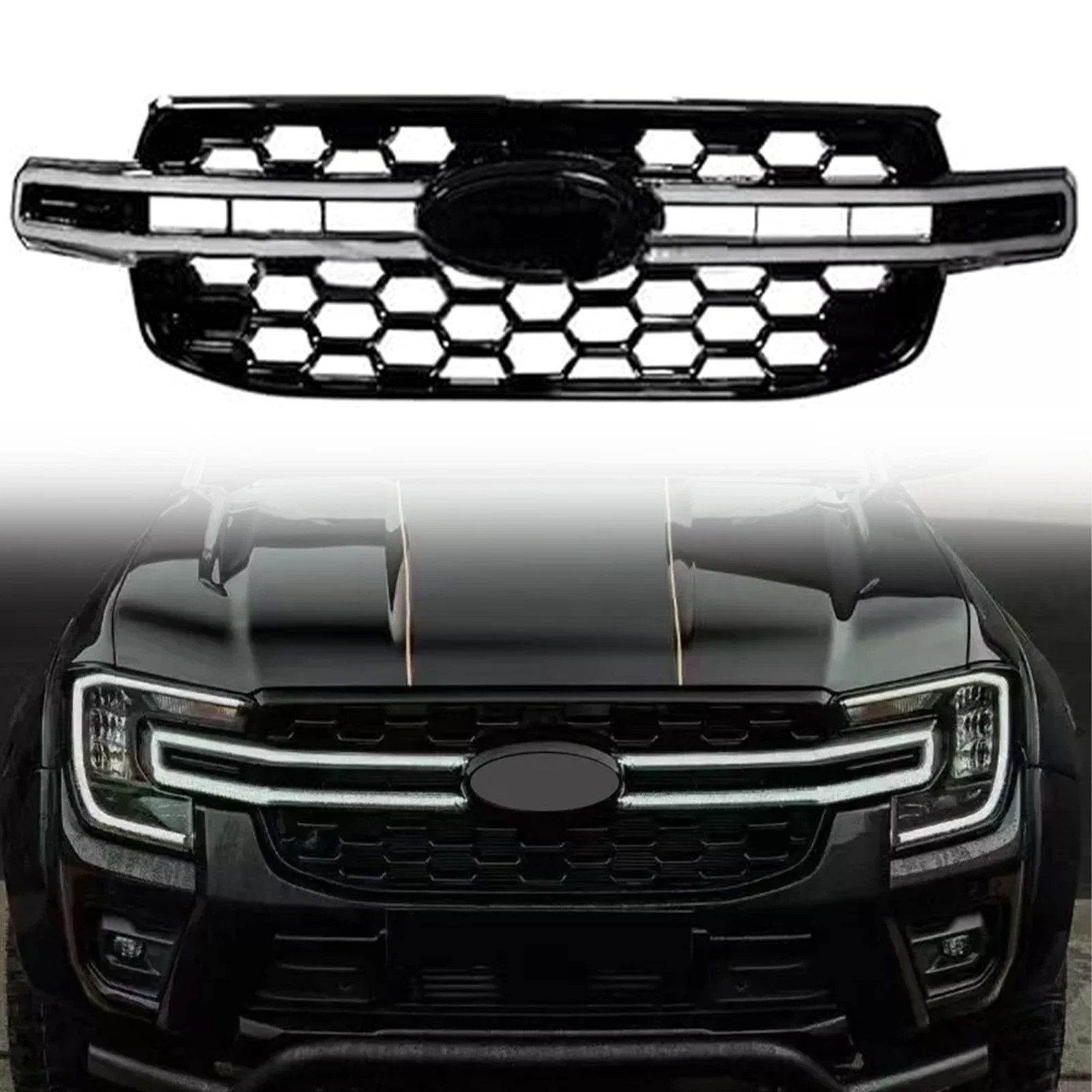 Front Mesh Grille Grid Front Bumper with Light Fit Ford Ranger T9 2023 2024 24+