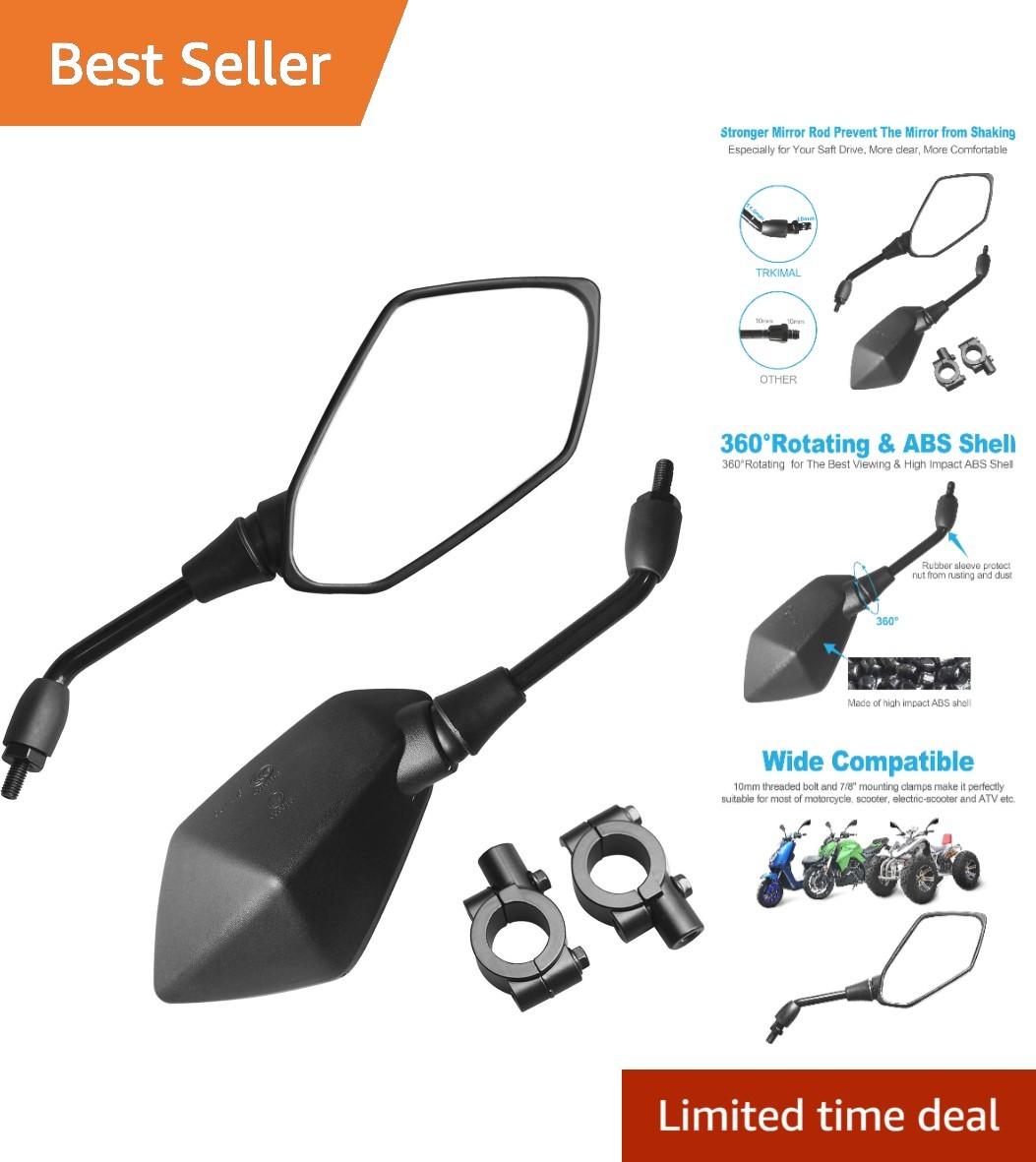 Universal Shockproof Motorcycle Mirror - 360° Adjustable Convex Lens for Safety