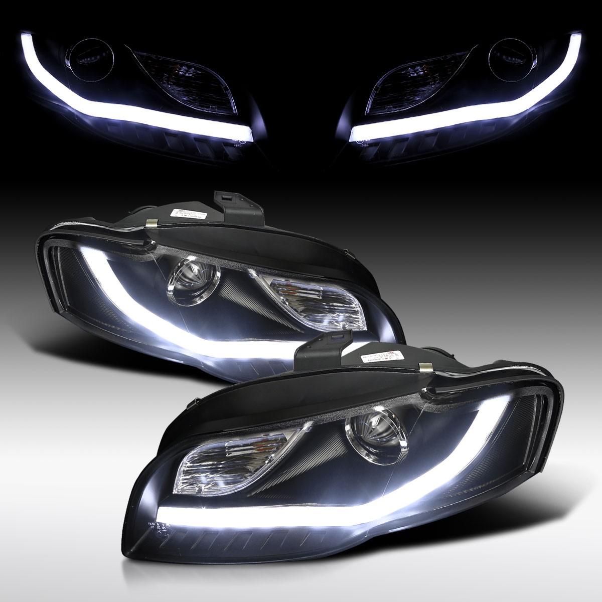 Fit 2005-2008 Audi A4 Black LED Bar Halogen Projector Headlights Lamps 05-08 Fit 2005-2008 Audi A4 Black LED Bar Halogen Projector Headlights Lamps 05-08