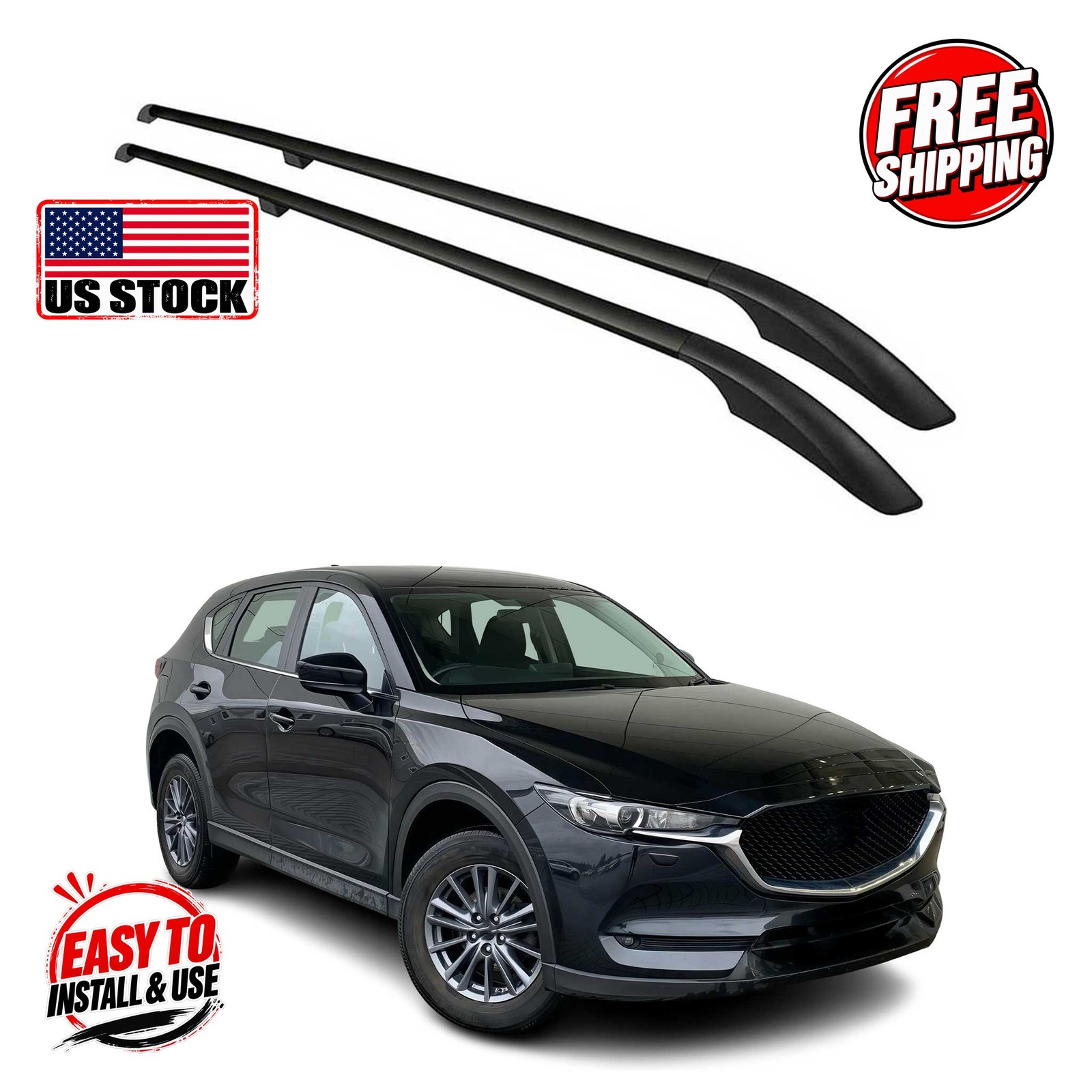 MAZDA CX-5 II 2017- Roof Rails Solid (Screw) Alu Black 2 Pcs