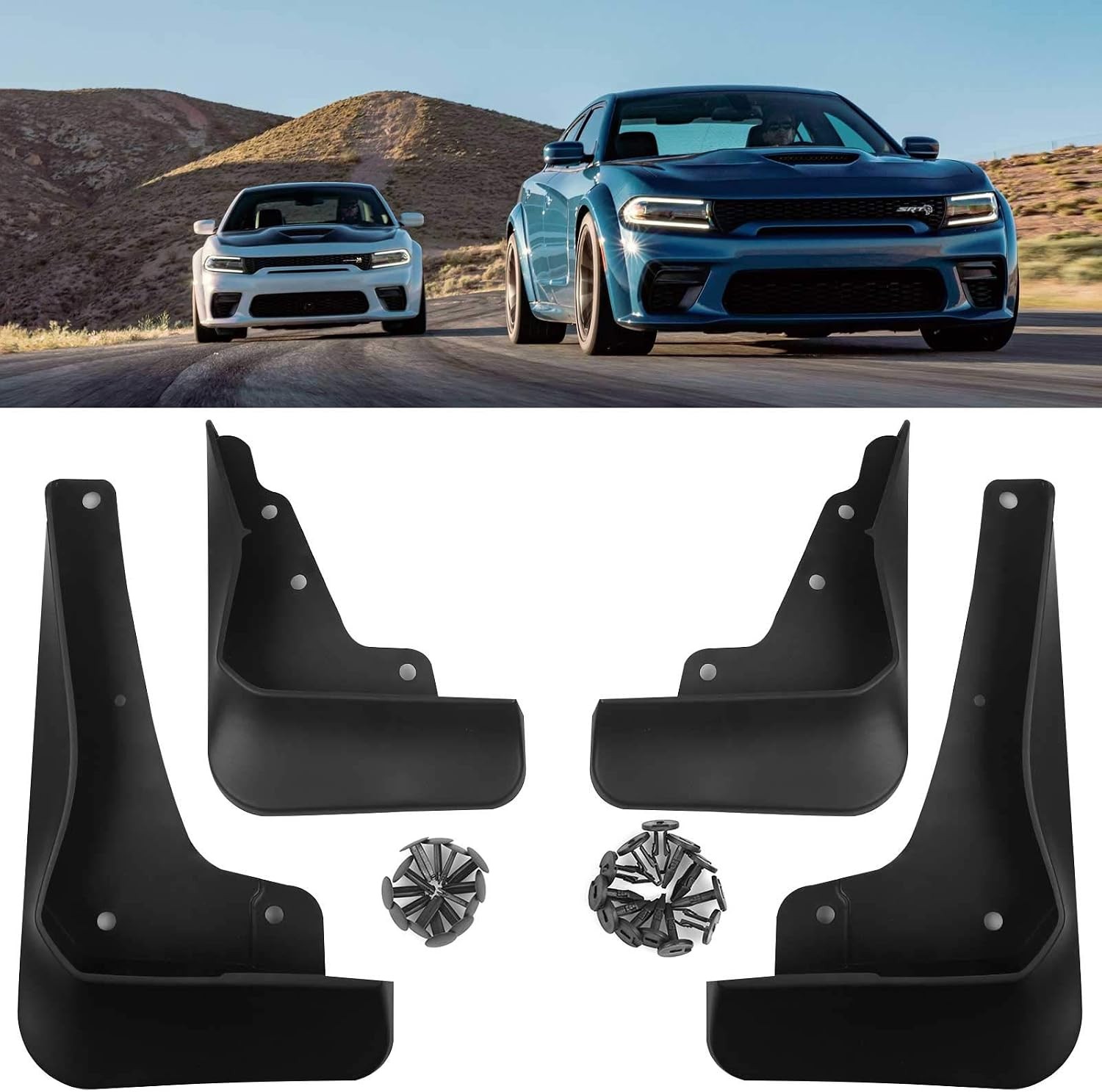 4Pcs Black Mud Flaps for Charger SRT Hellcat, Daytona, GT/RT/SCAT 2015-2025