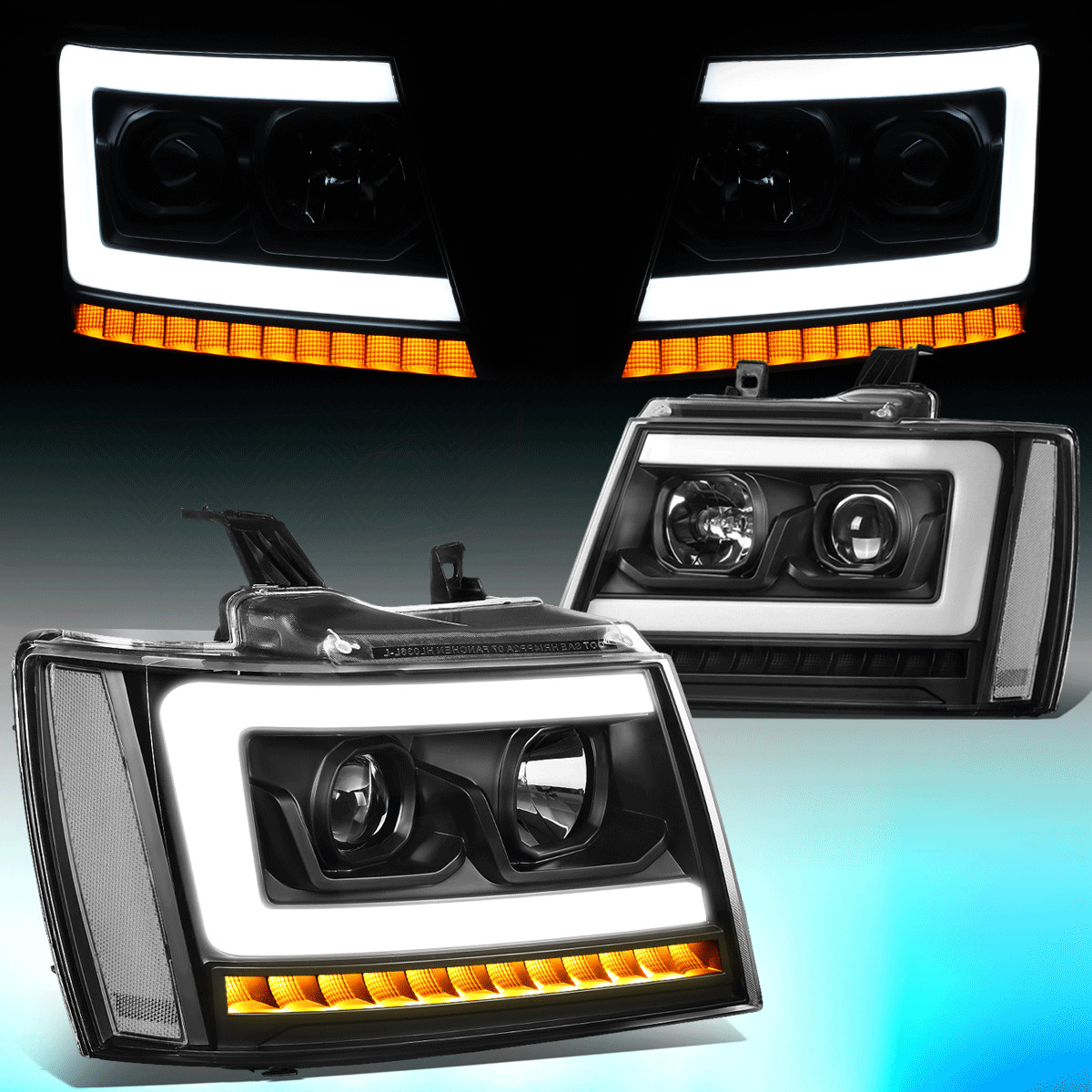 FOR 2007-2014 TAHOE SUBURBAN LED DRL SEQUENTIAL SIGNAL PROJECTOR HEADLIGHT LAMPS