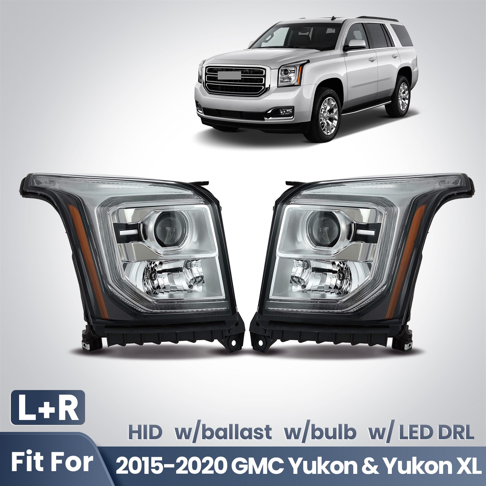 HID Headlight For 2015-2020 GMC Yukon/ Yukon XL w/bulb w/ballast Left+Right Pair HID Headlight For 2015-2020 GMC Yukon/ Yukon XL w/bulb w/ballast Left+Right Pair