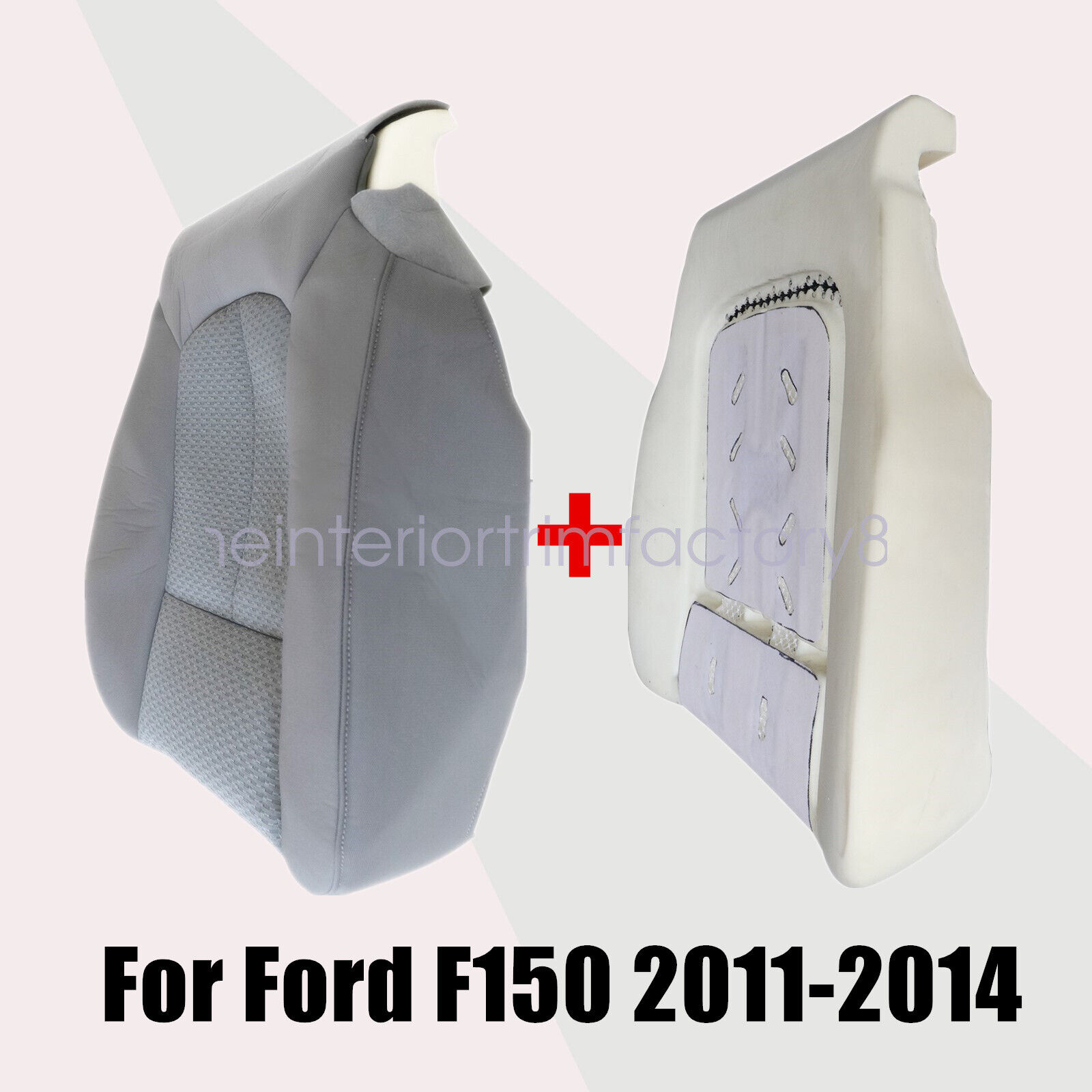 For 2011-2014 Ford F-150 Driver Bottom Replacement Cloth Seat Cover Gray & Foam