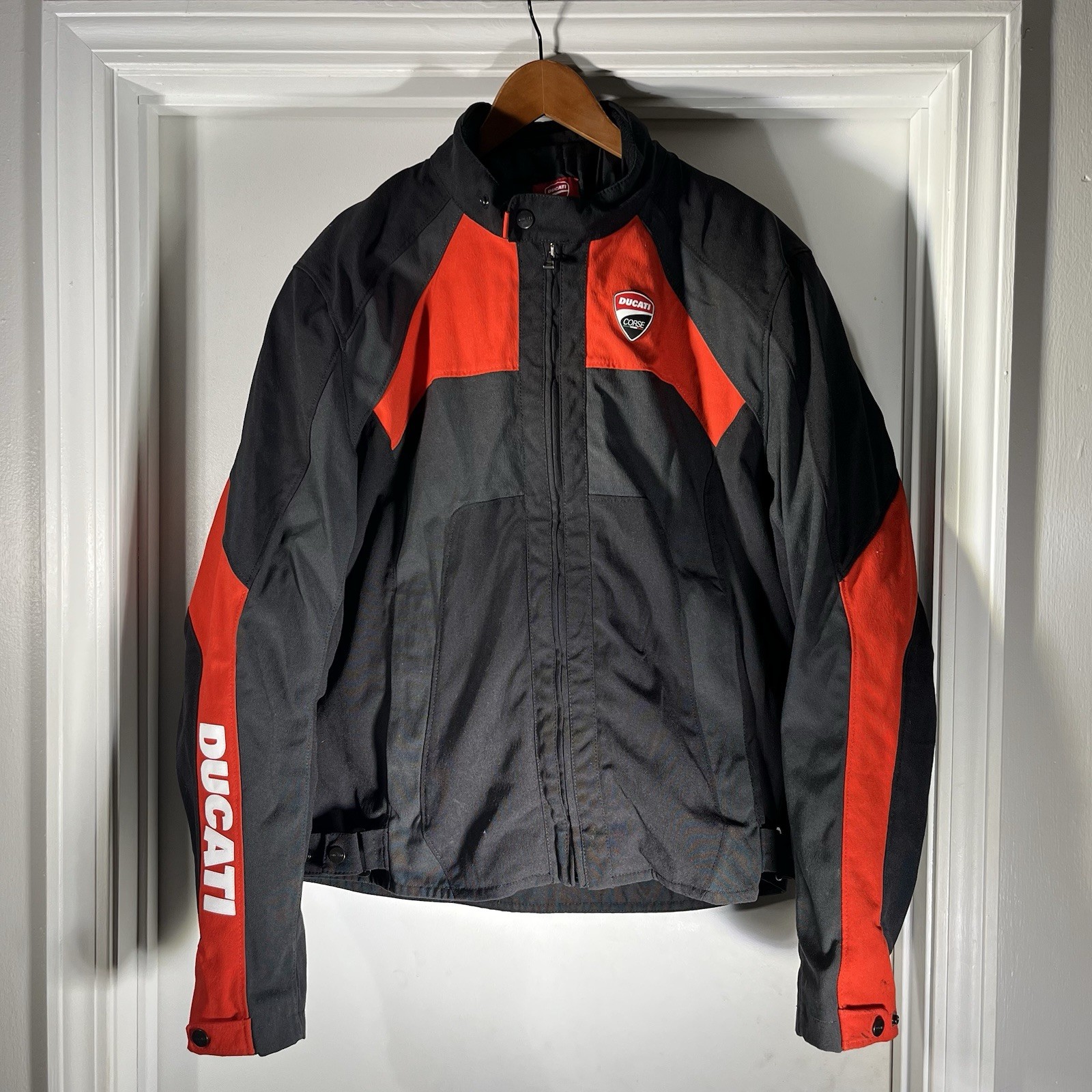Ducati Motorcycle Jacket Mens Size 56 (XL) Padded Corse Black Red Y2k Racing