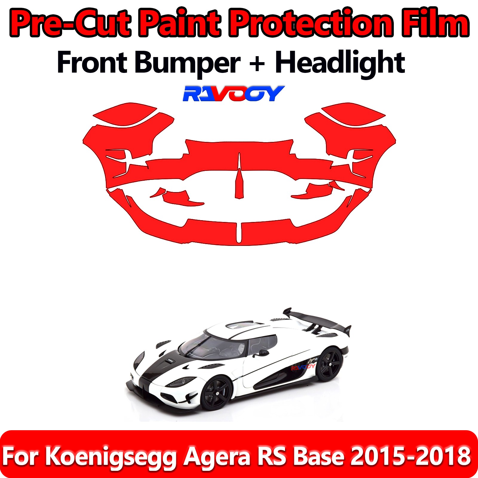 8.5Mil PreCut Front Bumper PPF Kit Film For Koenigsegg Agera RS Base 2015-2018