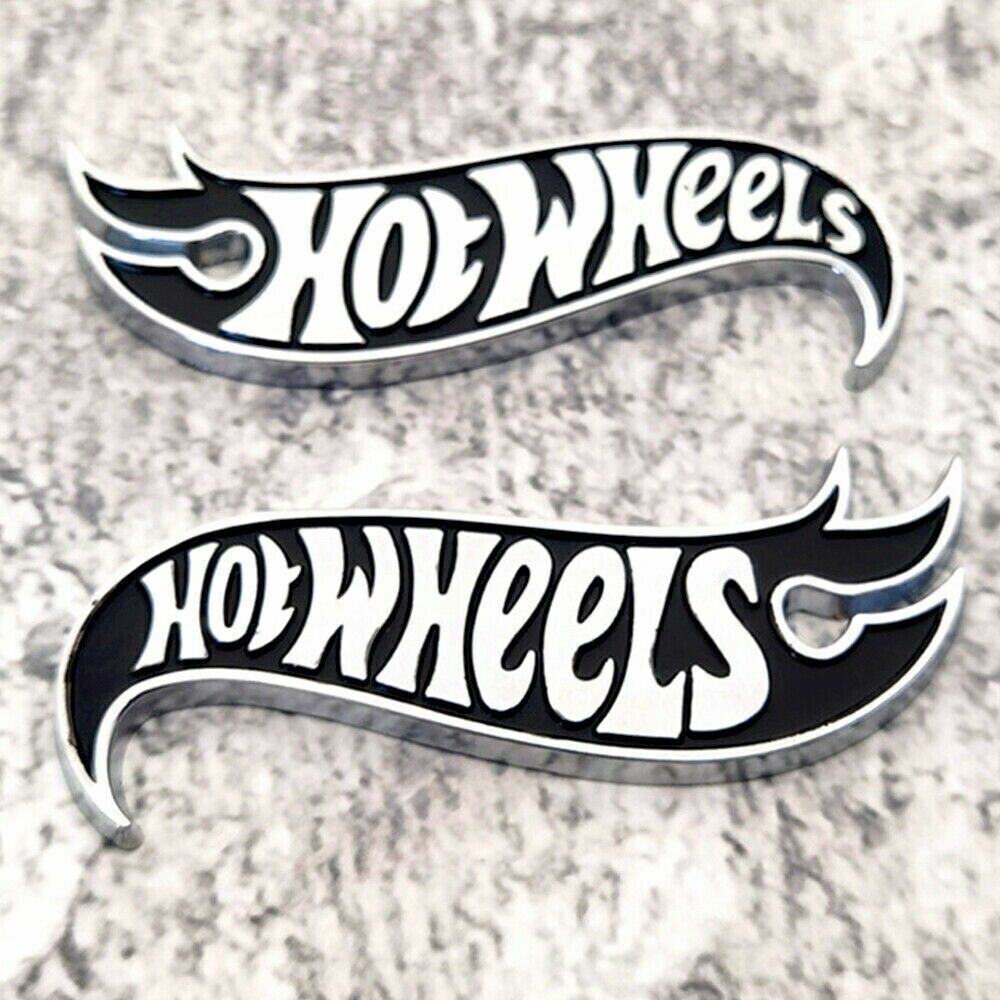 3D Metal Silver & Black Hot Wheels Fender Lid Hood Badges Hotwheels Decal Emblem