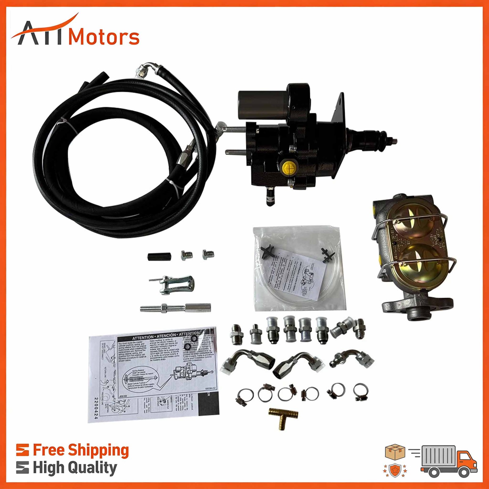 New Universal Hydro-Boost Power Brake Booster Zinc Master Cylinder with Hose Kit