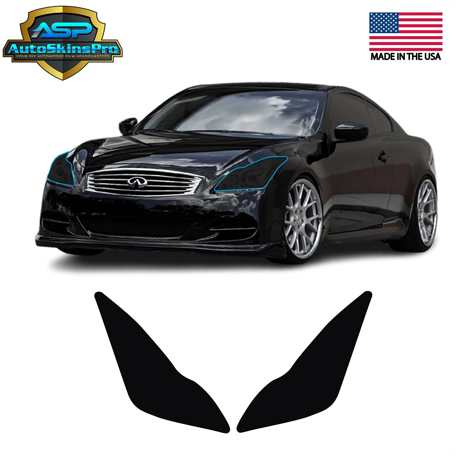 Precut Vinyl Overlay Tint Film Covers for 08-15 Infiniti G37 Q60 Coupe Headlight