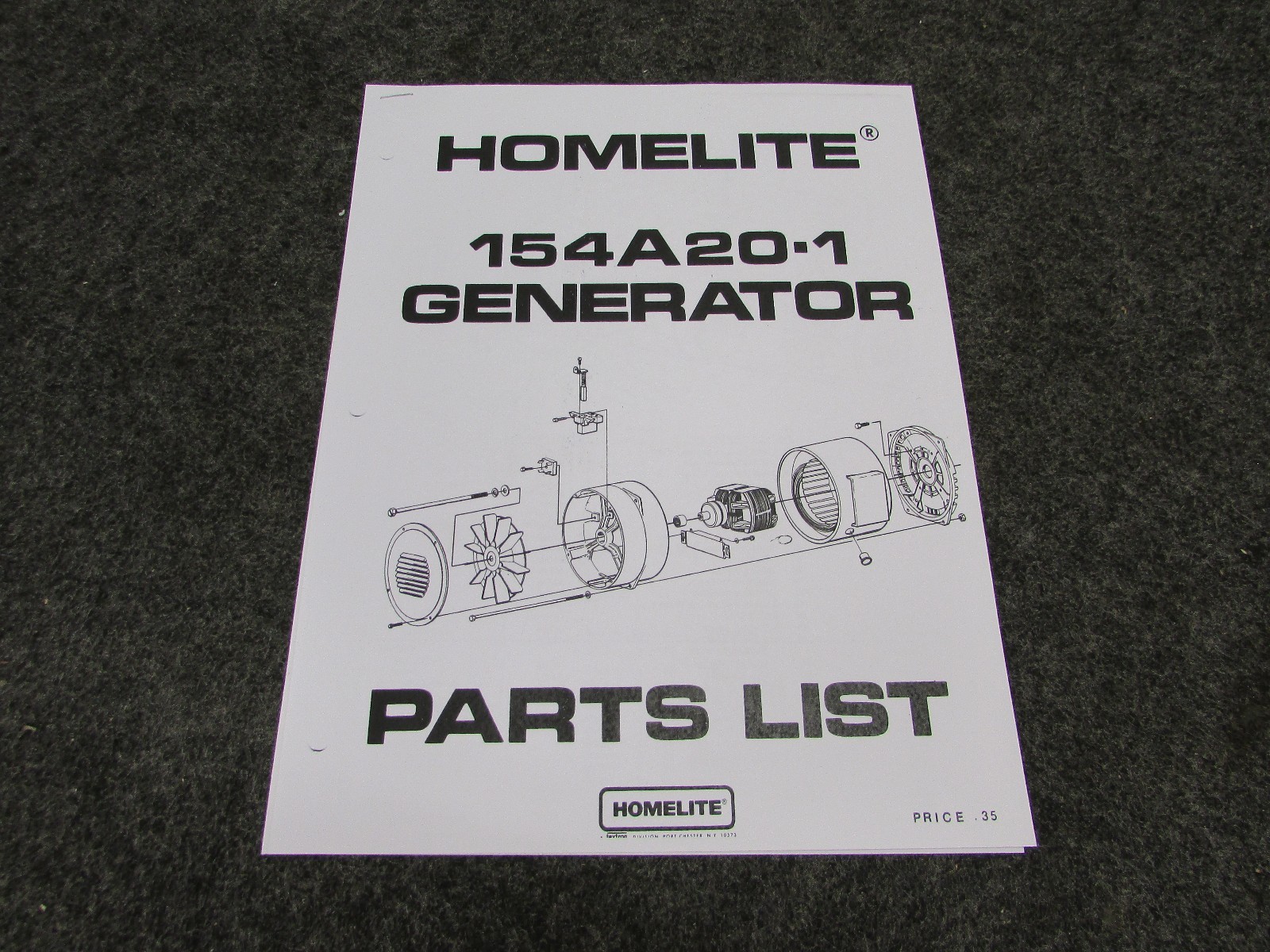 VINTAGE HOMELITE GENERATOR PARTS MANUAL 154A20-1
