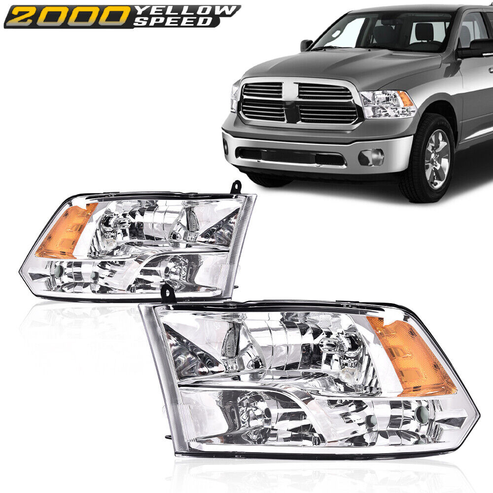 Fit For 09-12 Dodge Ram 1500 2500 3500 Headlights Assembly Chrome Housing Pair 