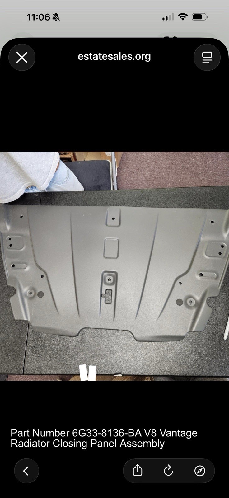 Aston Martin V8 Vantage Radiator Closing Panel Assembly 6G33-8136-BA OEM