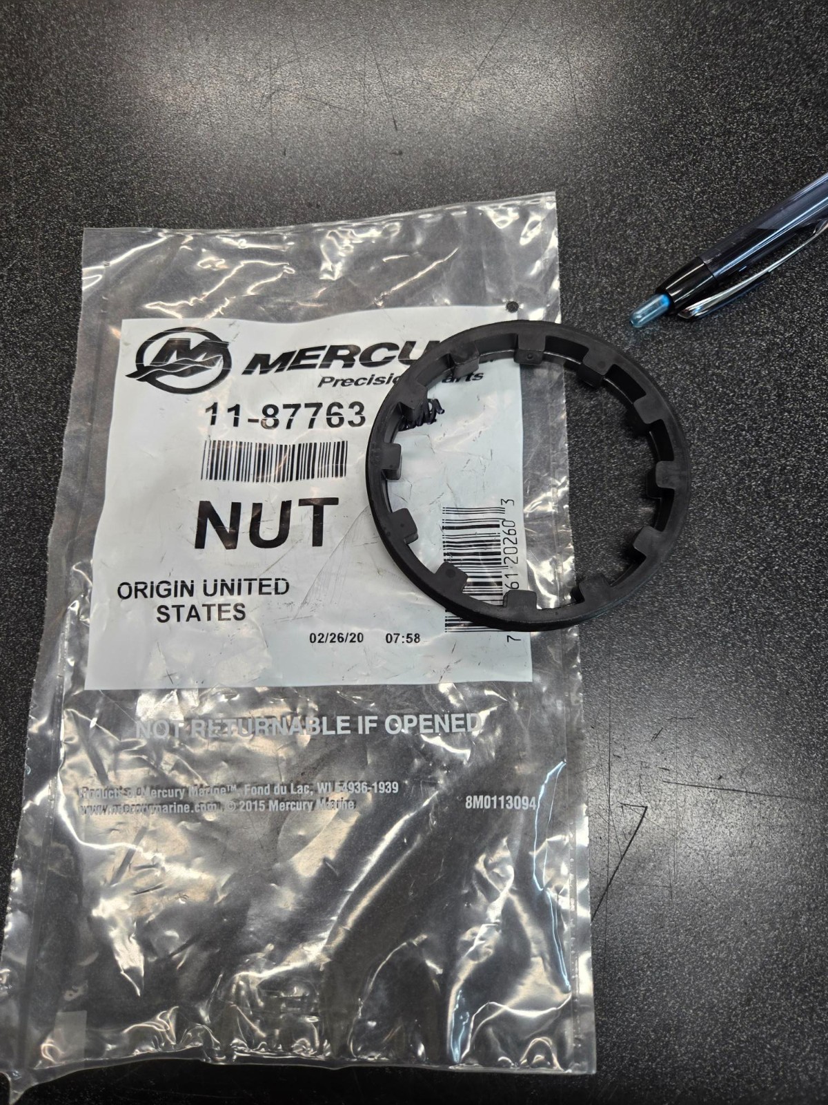 Genuine Mercury Quicksilver 11-87763 Nut OEM New Factory Boat Parts