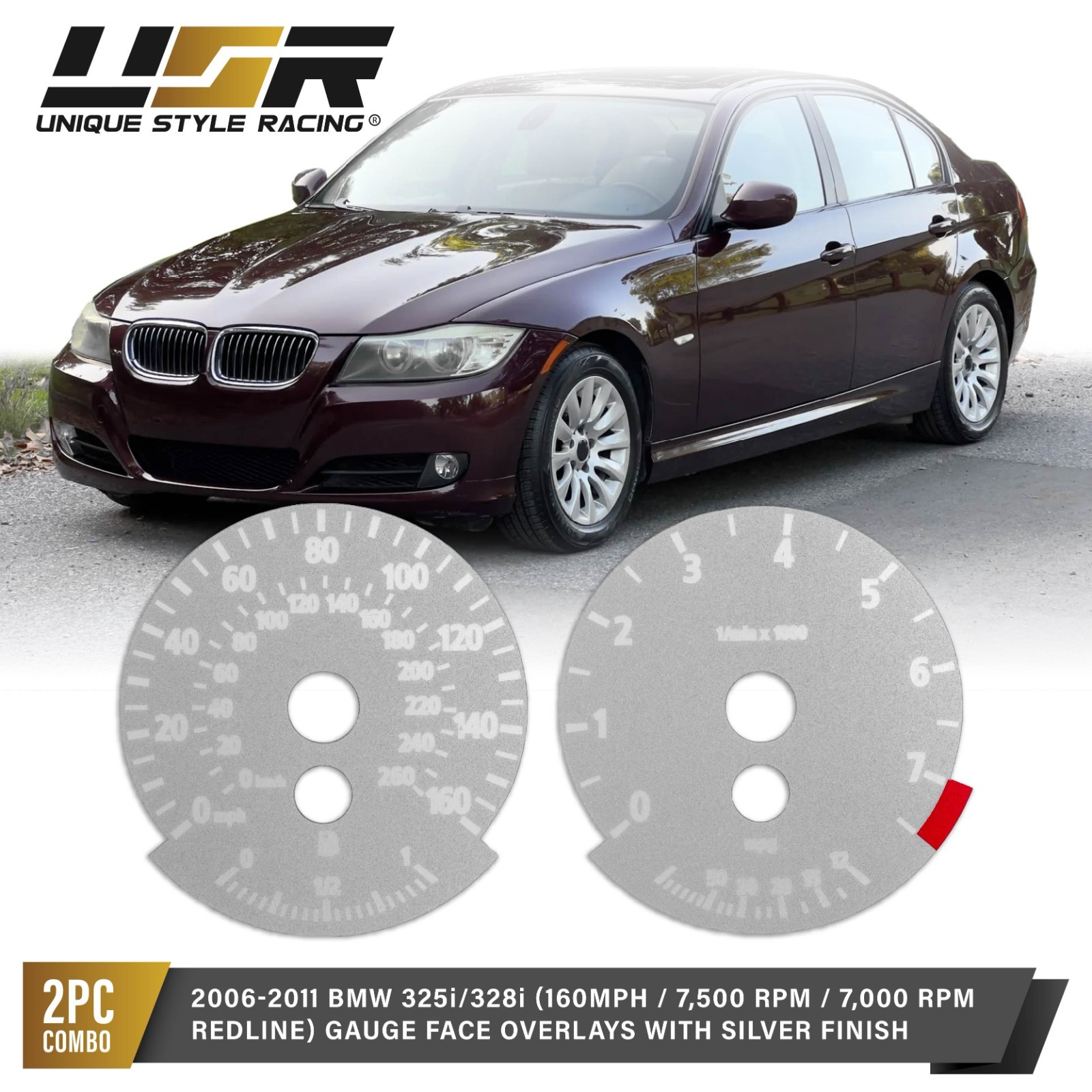 Silver Gauge Face Overlay For 2006-2007 BMW E90 4 Door / E91 5 Door 3 Series