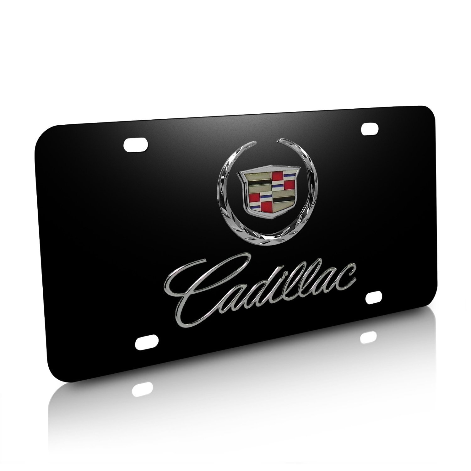 Cadillac Double 3D Logo Black Stainless Steel License Plate