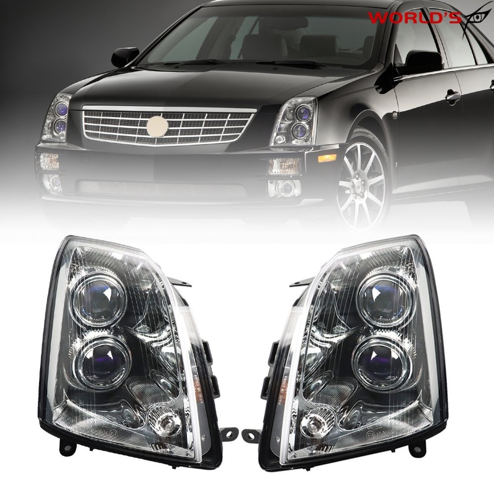 For Cadillac STS 2005-2011 Clear Headlight Halogen Black Housing Right+Left Side
