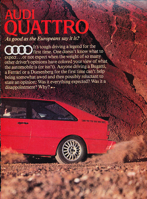 1982 1983 Audi Quattro Road Test Vintage Classic  Car Print  Article