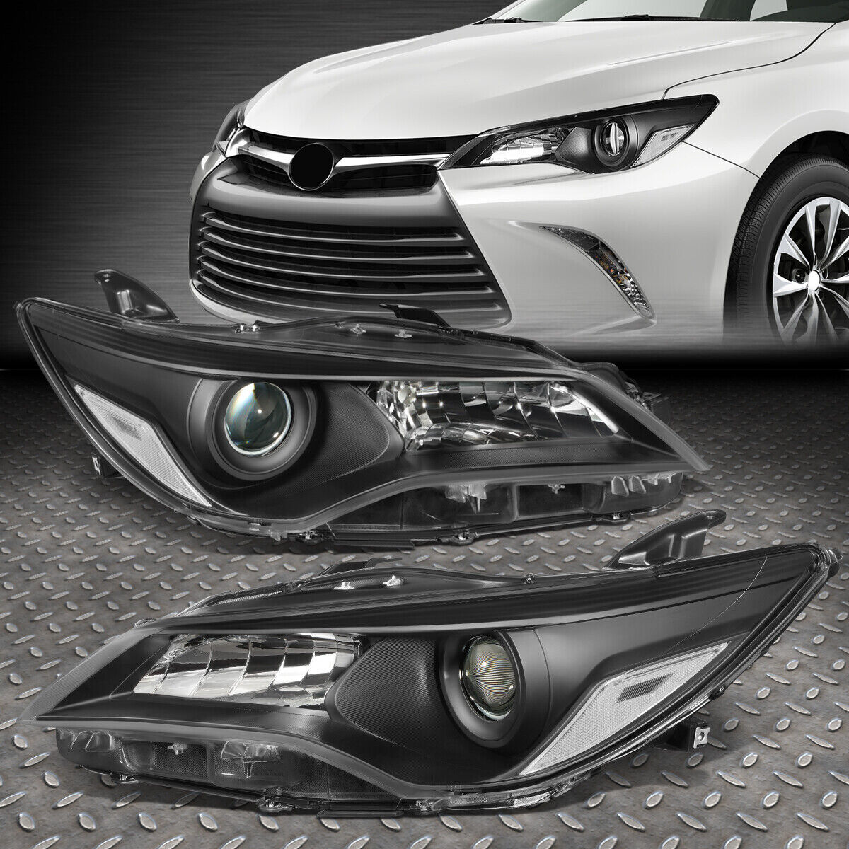 FOR 15-17 TOYOTA CAMRY BLACK HOUSING CLEAR CORNER PROJECTOR HEADLIGHT HEADLAMPS